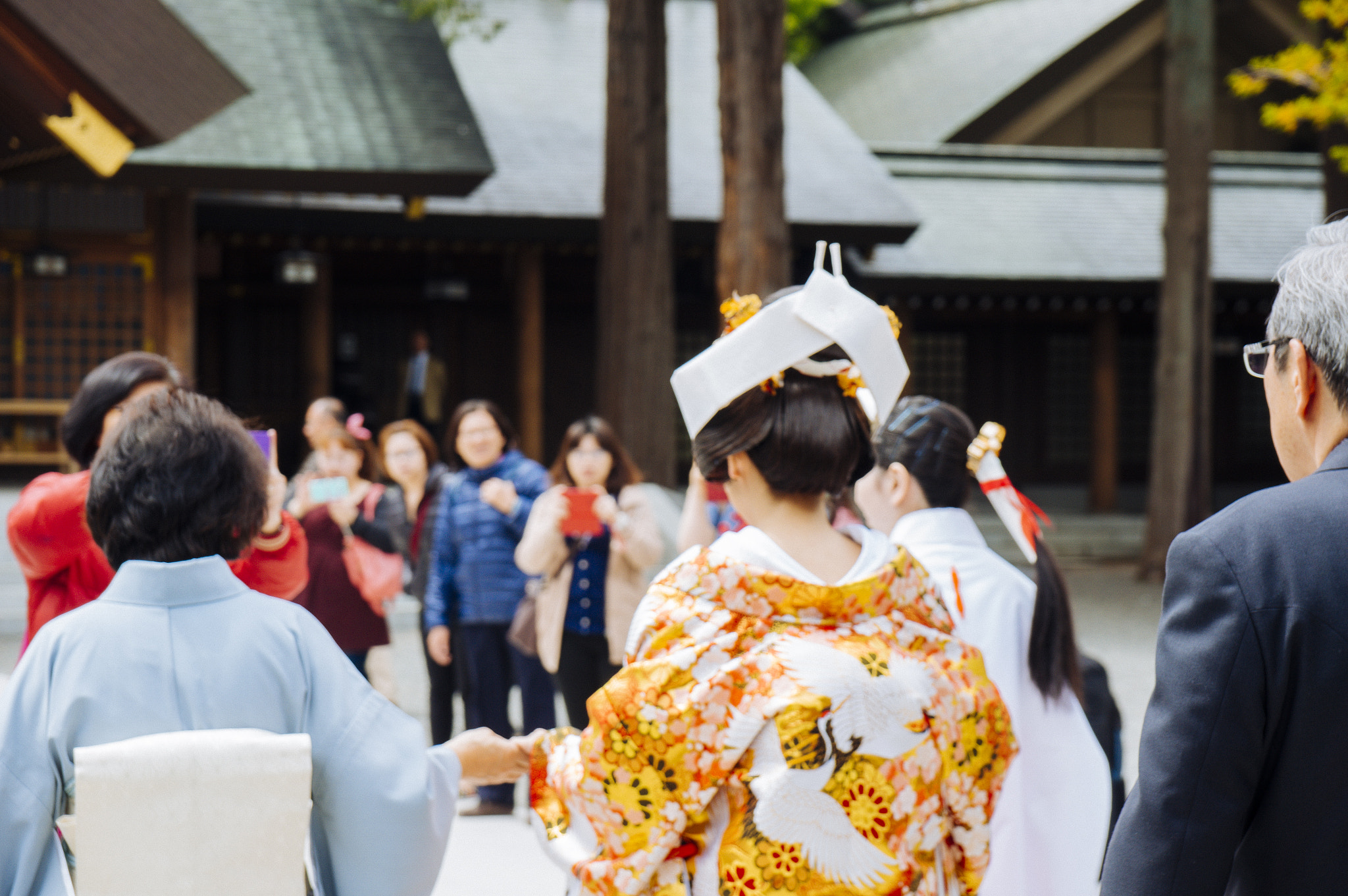 Sony Alpha NEX-5R + Sony Vario-Tessar T* E 16-70mm F4 ZA OSS sample photo. Traditional wedding at hokkaido shrine photography