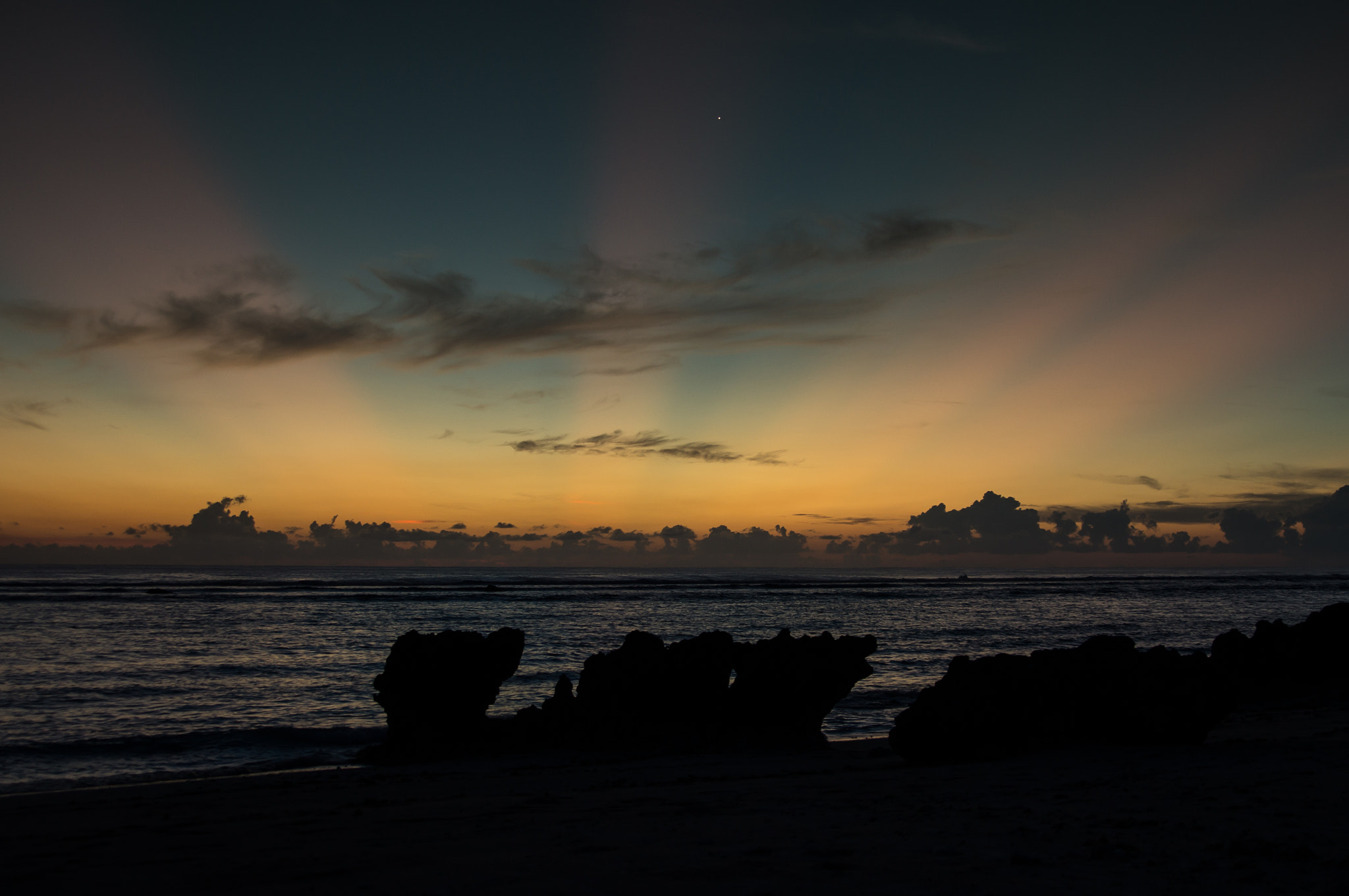 Sony SLT-A57 + Tamron SP 24-70mm F2.8 Di VC USD sample photo. Sun beams at tarague beach photography