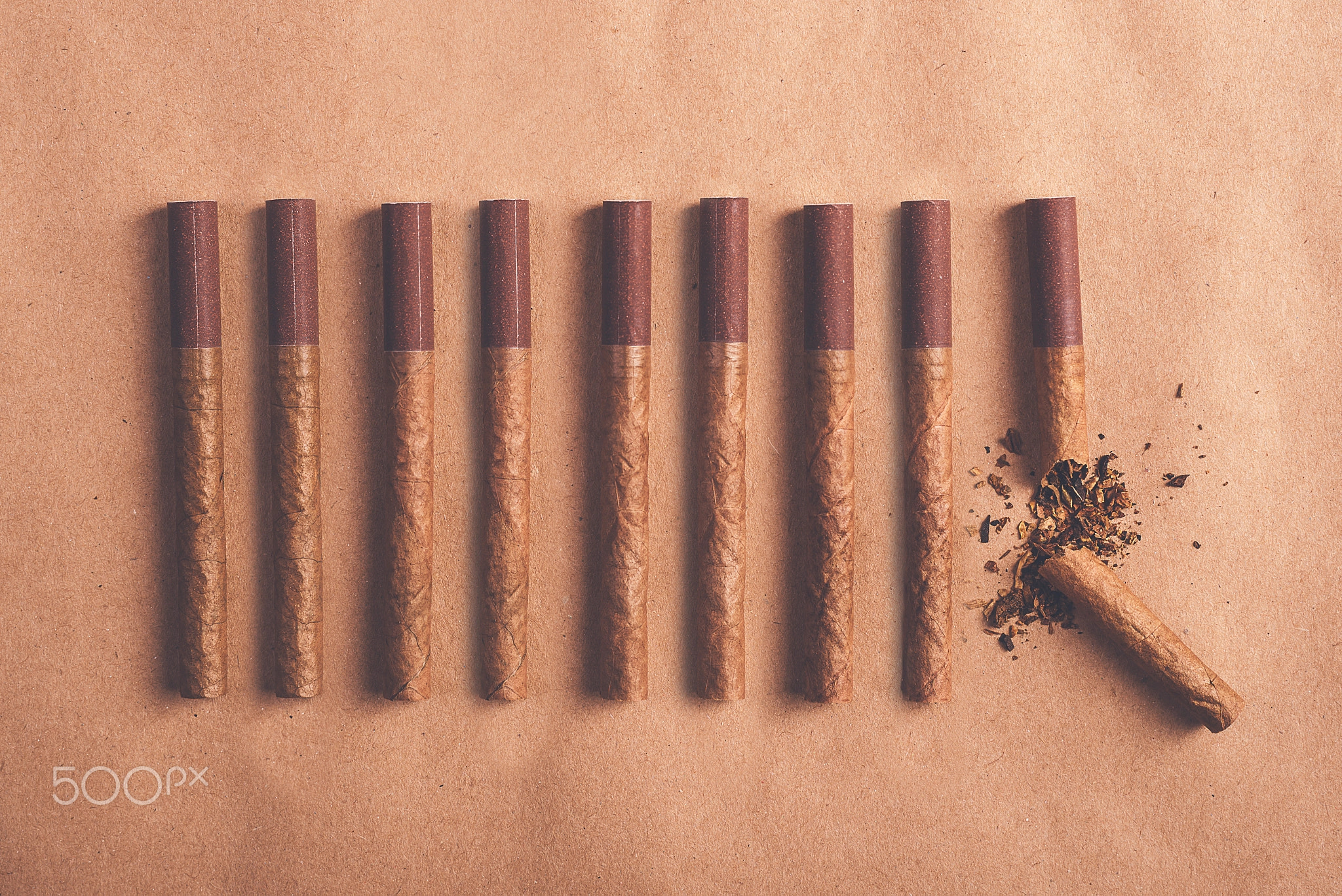 Quit smoking concept, flat lay arranged cigarettes
