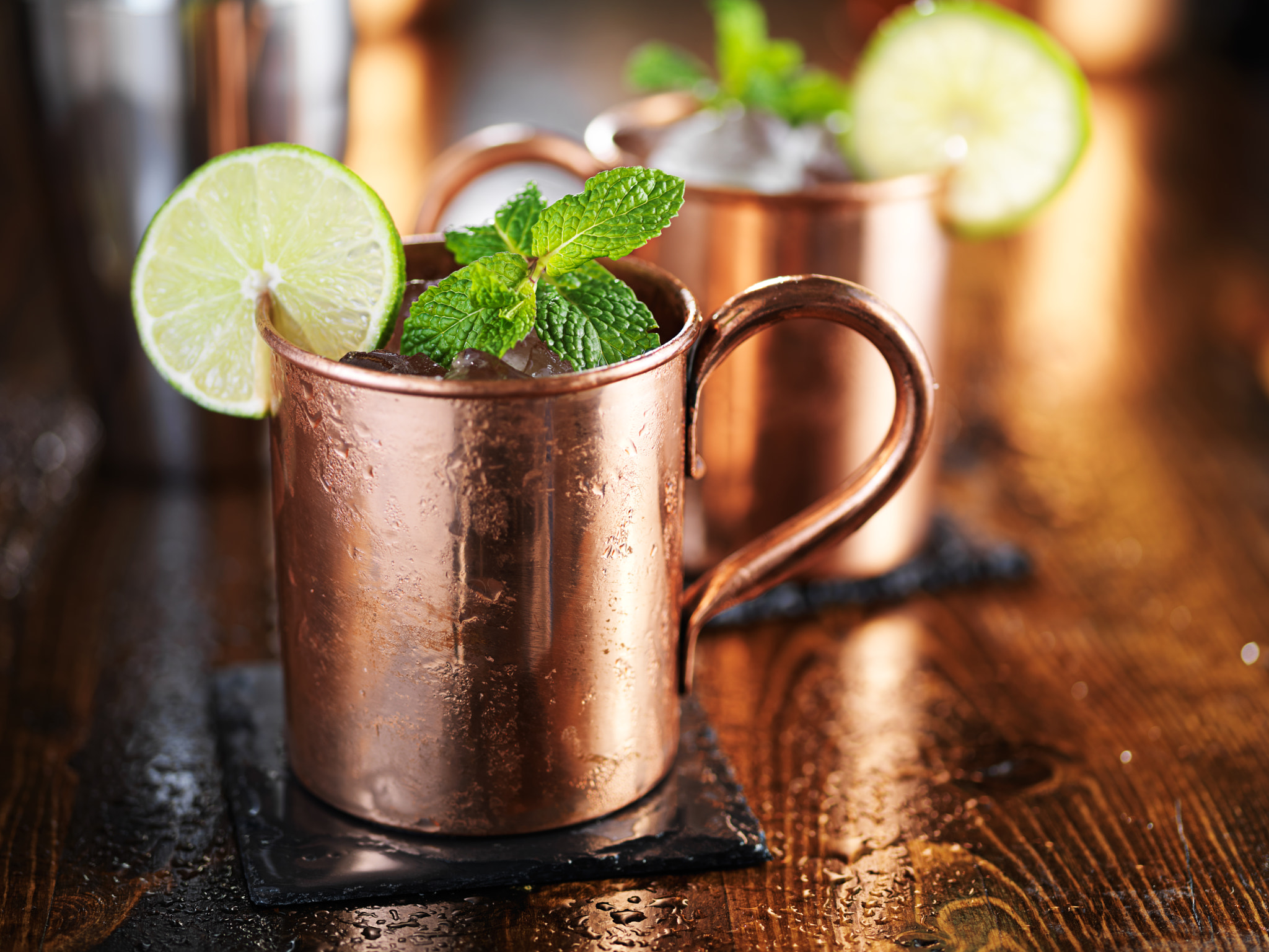 Hasselblad H3DII-39 + HC 120 sample photo. Moscow mule cocktail in copper cup with mint and lime garnish photography