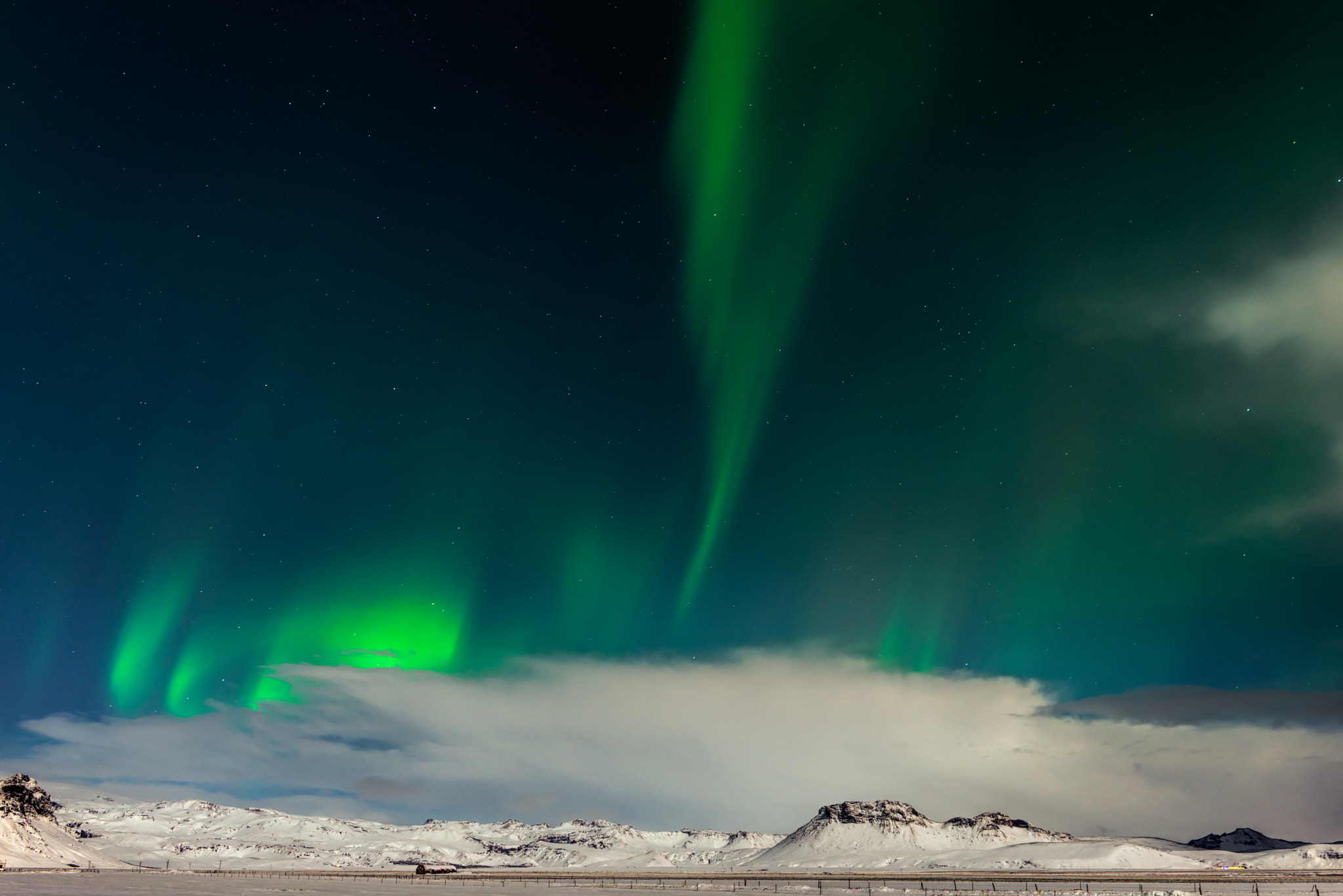 Samyang 12mm F2.8 ED AS NCS Fisheye sample photo. Moon-lit landscape with aurora photography