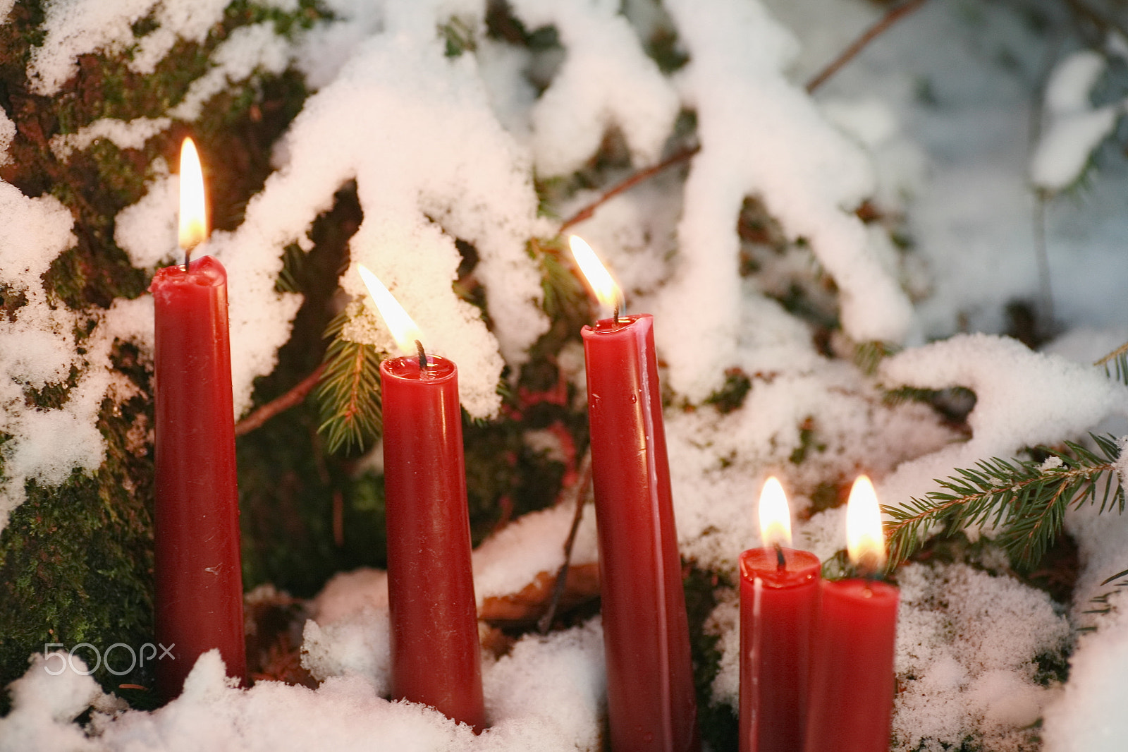Canon EOS 5D + Tamron SP AF 90mm F2.8 Di Macro sample photo. Candle winter outside photography