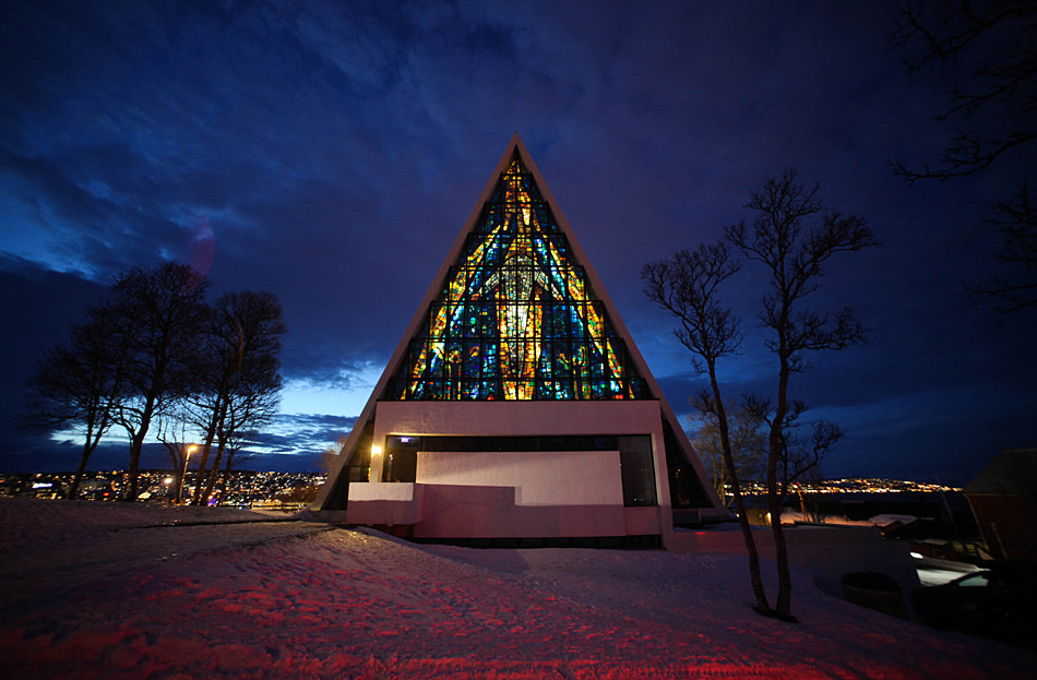 Canon EOS 5D Mark II + Sigma 14mm f/2.8 EX Aspherical HSM sample photo. Arctic cathedral tromso norway photography