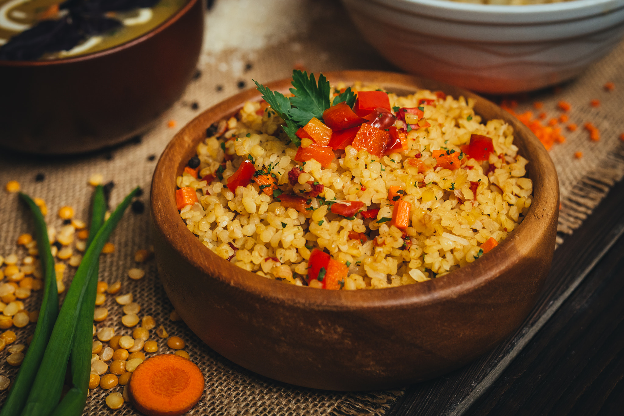 ZEISS Makro-Planar T* 50mm F2 sample photo. Bulgur with carrot and red pepper photography