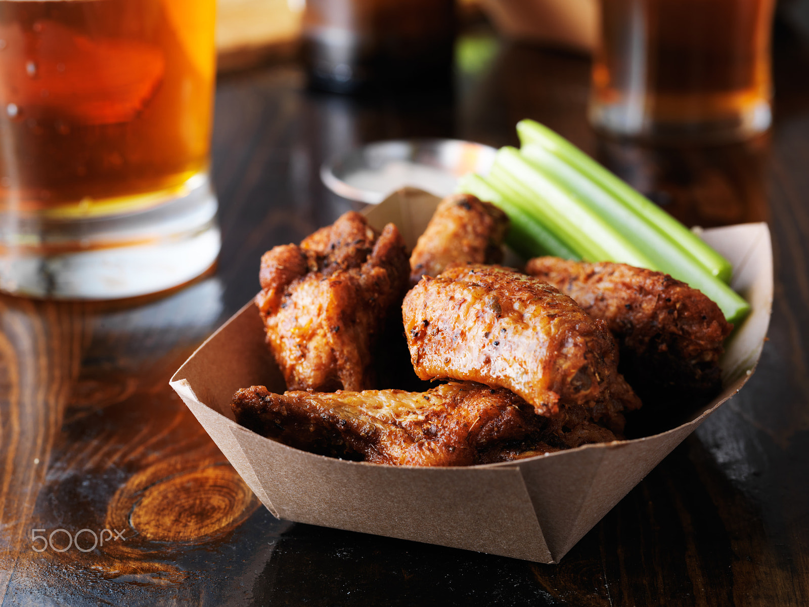 HC 120 sample photo. Barbecue buffalo chicken wings in paper tray photography