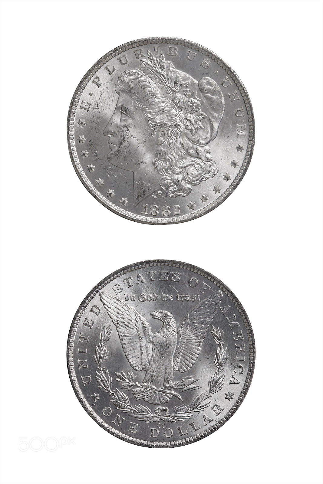 Canon EOS 40D + Canon EF 100mm F2.8 Macro USM sample photo. Morgan silver dollar from the carson city mint, on white background. photography