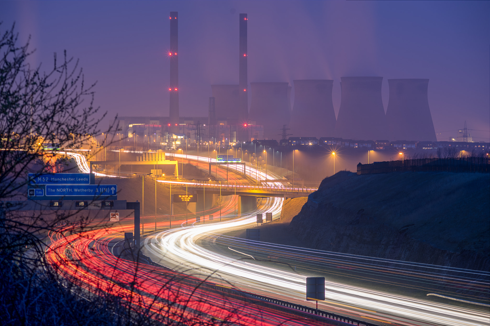 Sony a7 + Minolta AF 70-210mm F4 Macro sample photo. Light trails, ferrybridge power station & m62, west yorkshire photography