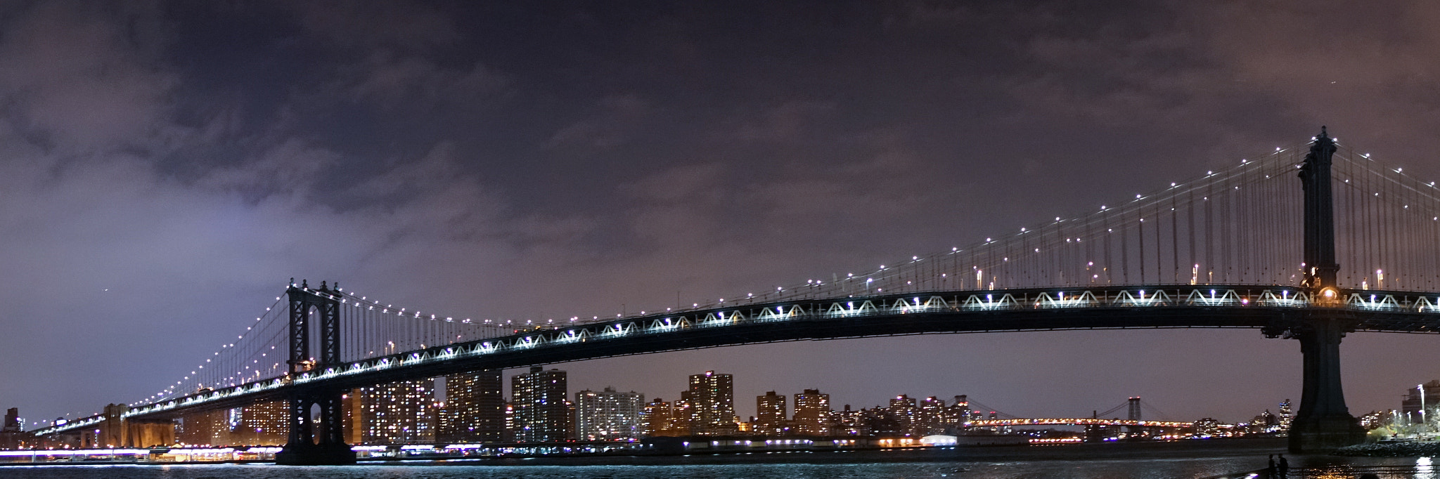 24mm F1.4 sample photo. Night time brooklyn bridge panorama photography