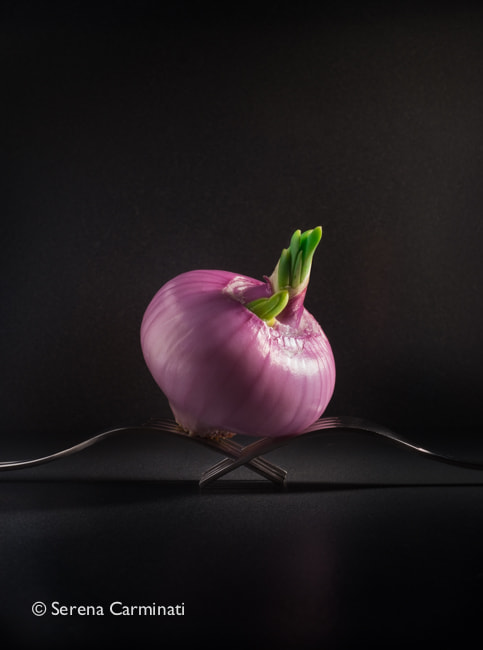 Nikon D800 + AF Nikkor 50mm f/1.8 sample photo. Pink onion on forks photography
