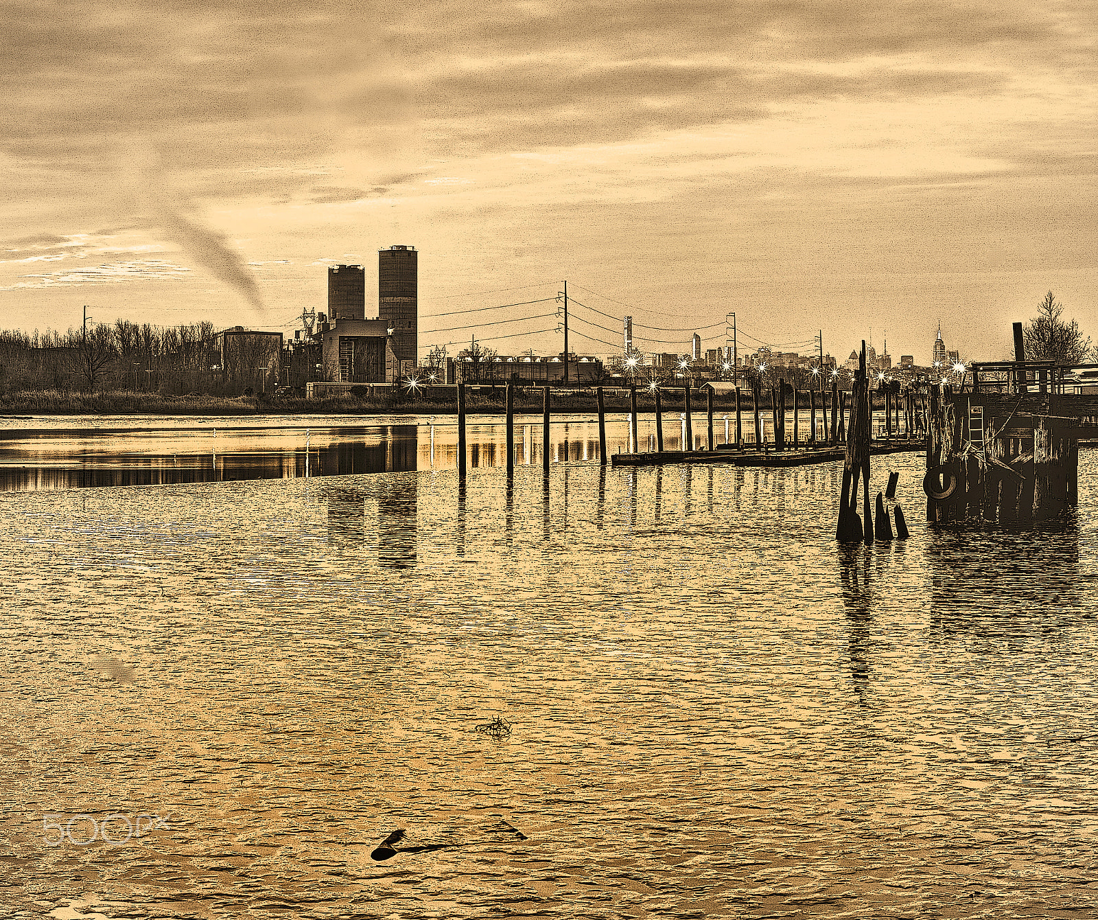 Canon EF 28-80mm f/3.5-5.6 USM sample photo. Pse&g hackensack river sepia photography