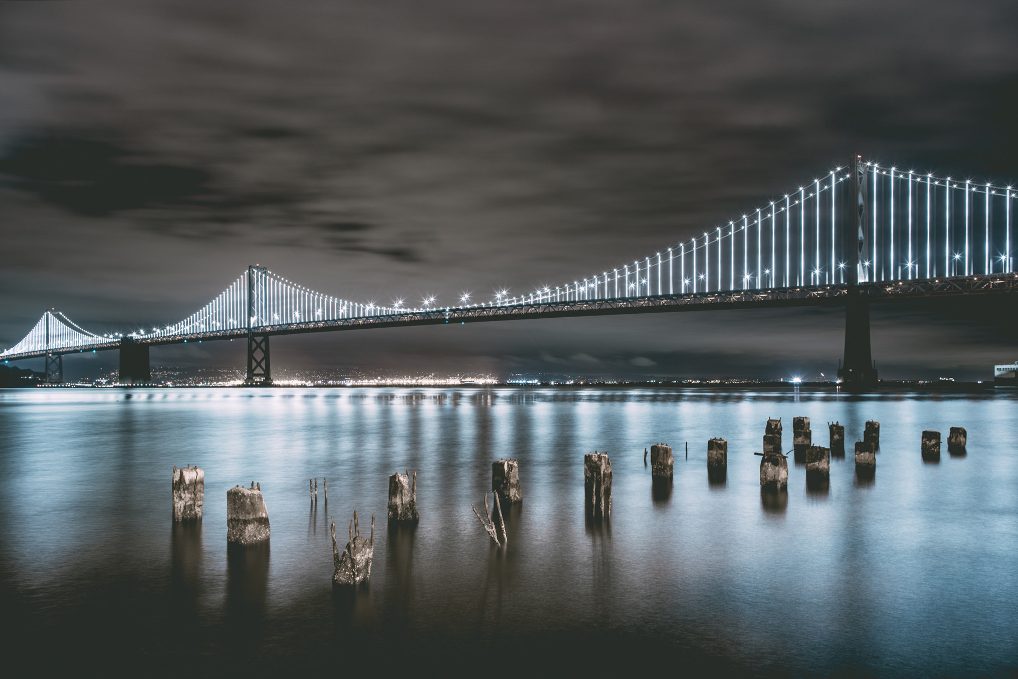 Sony a7R II + Canon EF 24mm F1.4L II USM sample photo. Bay bridge at night photography