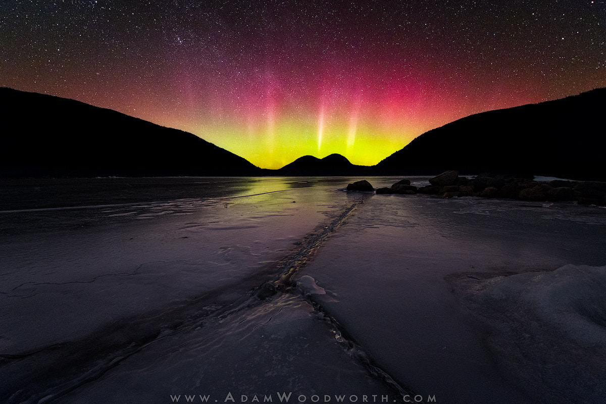 Nikon D810A sample photo. Aurora over frozen jordan pond photography