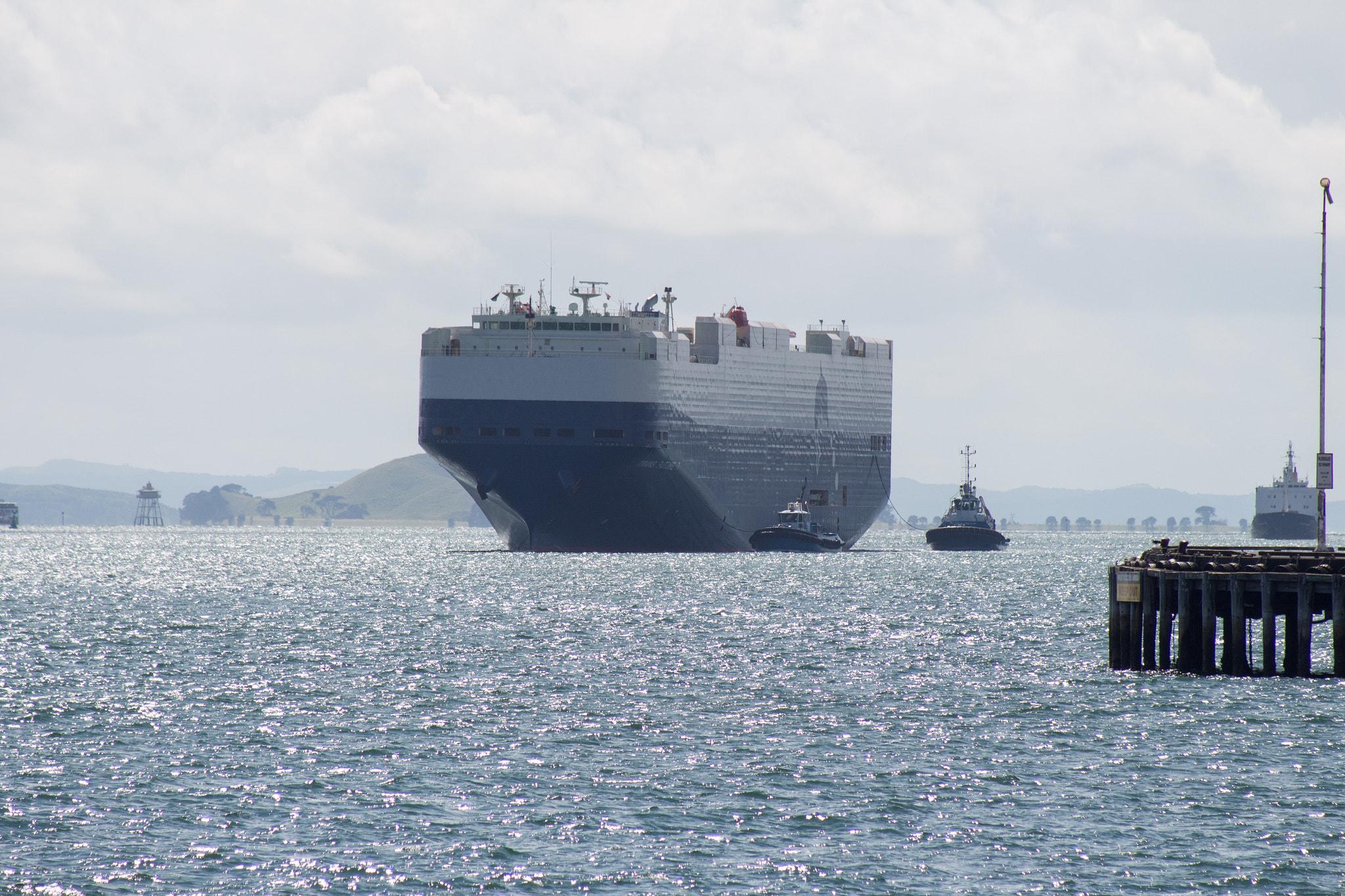 Canon EF 80-200mm F4.5-5.6 II sample photo. Car carrier trans future 7 arriving in auckland photography
