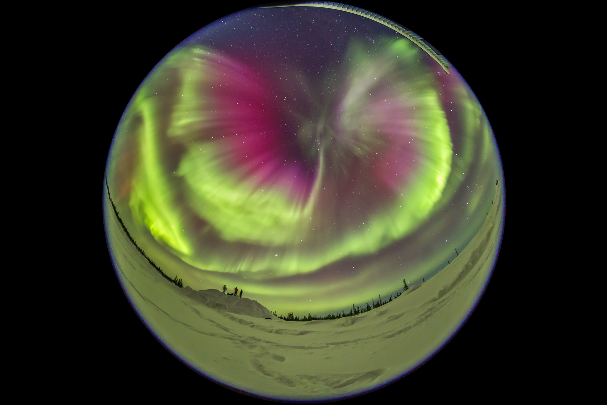 Canon EOS 6D + Sigma 8mm F3.5 EX DG Circular Fisheye sample photo. Standing under an all-sky aurora photography