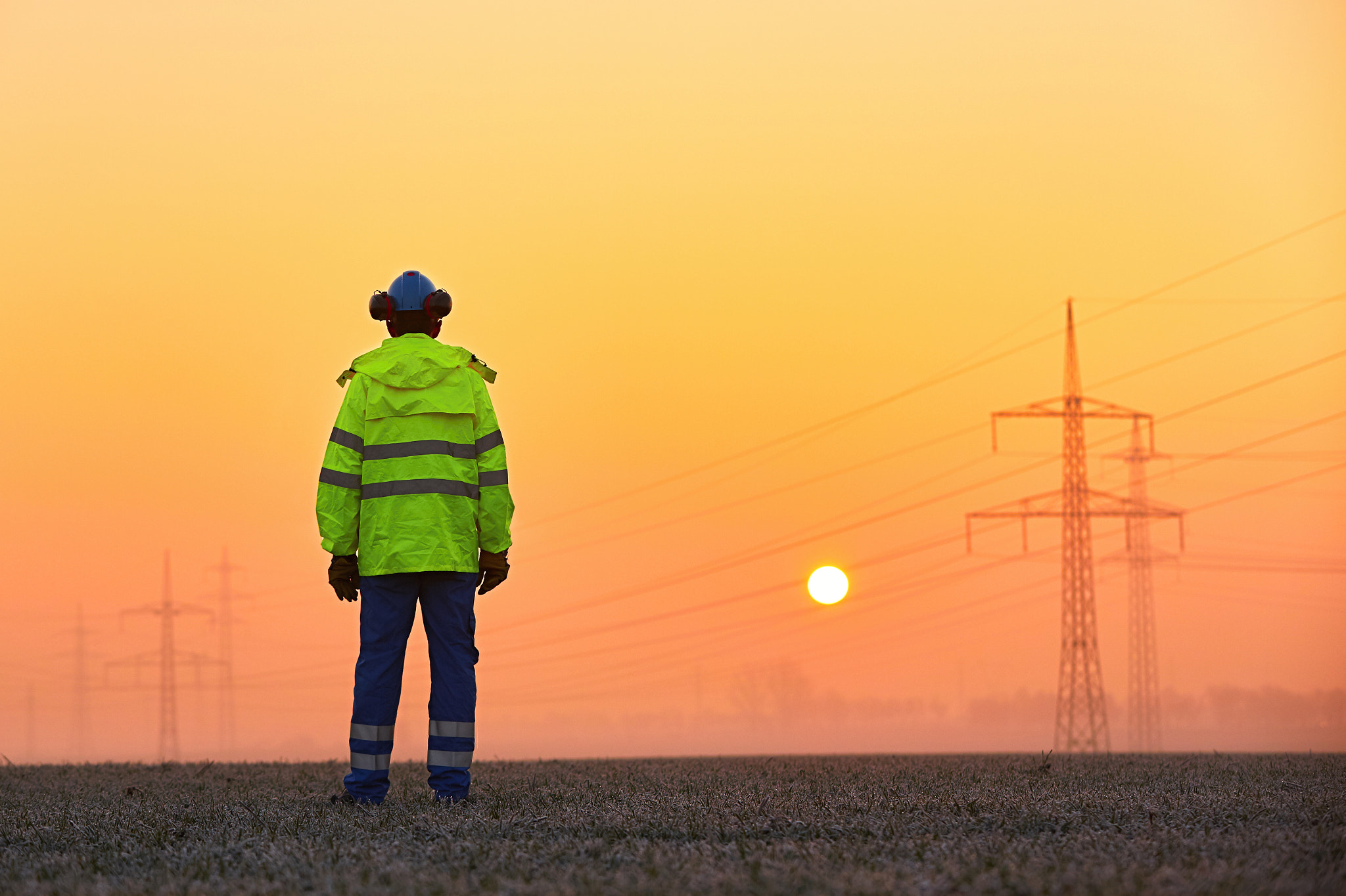 Worker at the sunrise