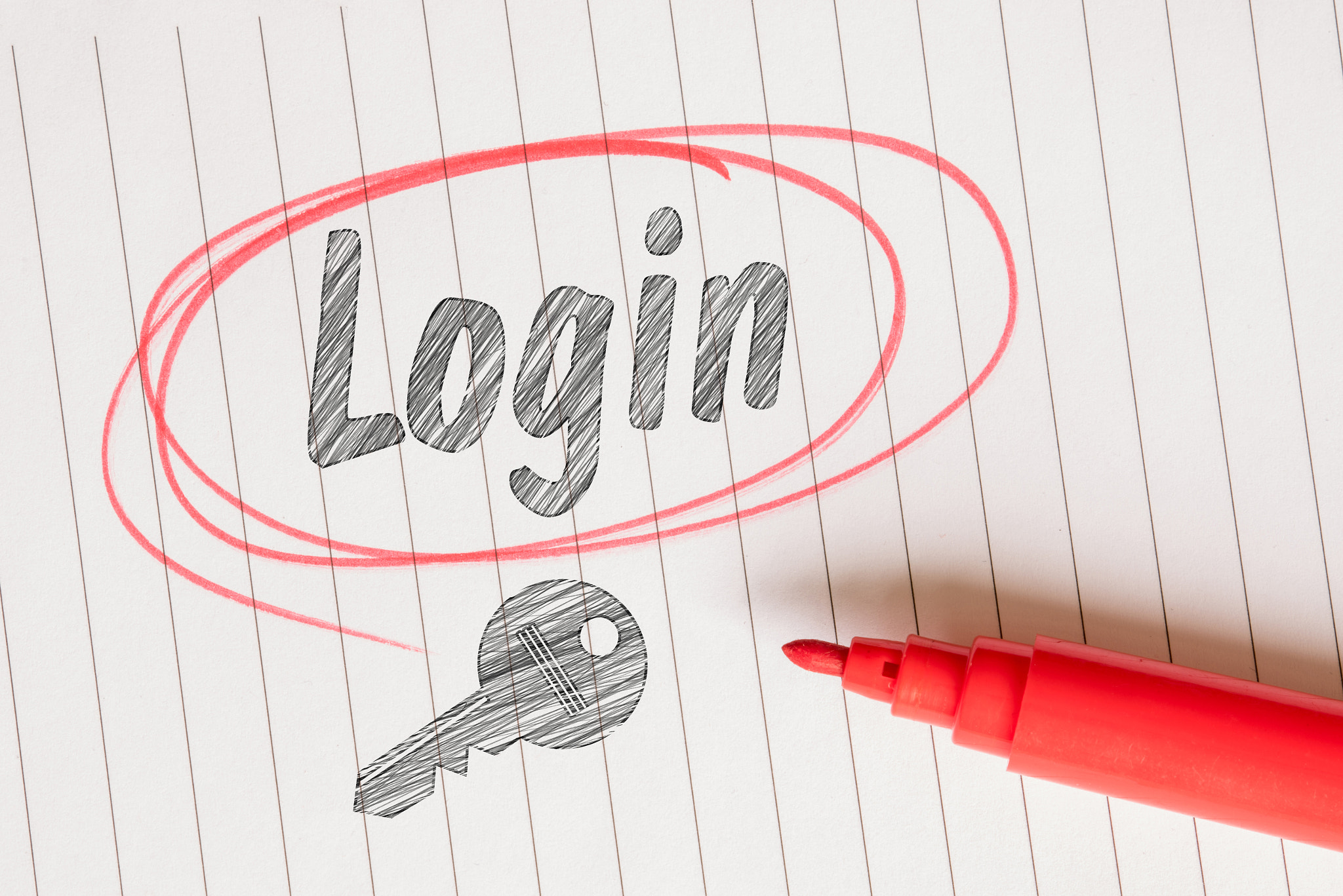 Login note with a red circle