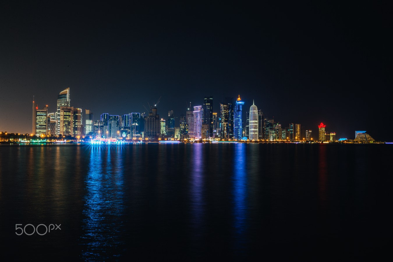 Canon EF 35mm F1.4L II USM sample photo. Doha skyline at night photography