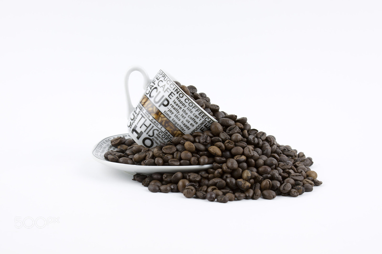 Canon EF-S 18-55mm F3.5-5.6 III sample photo. Coffee beans pouring out of a mug photography