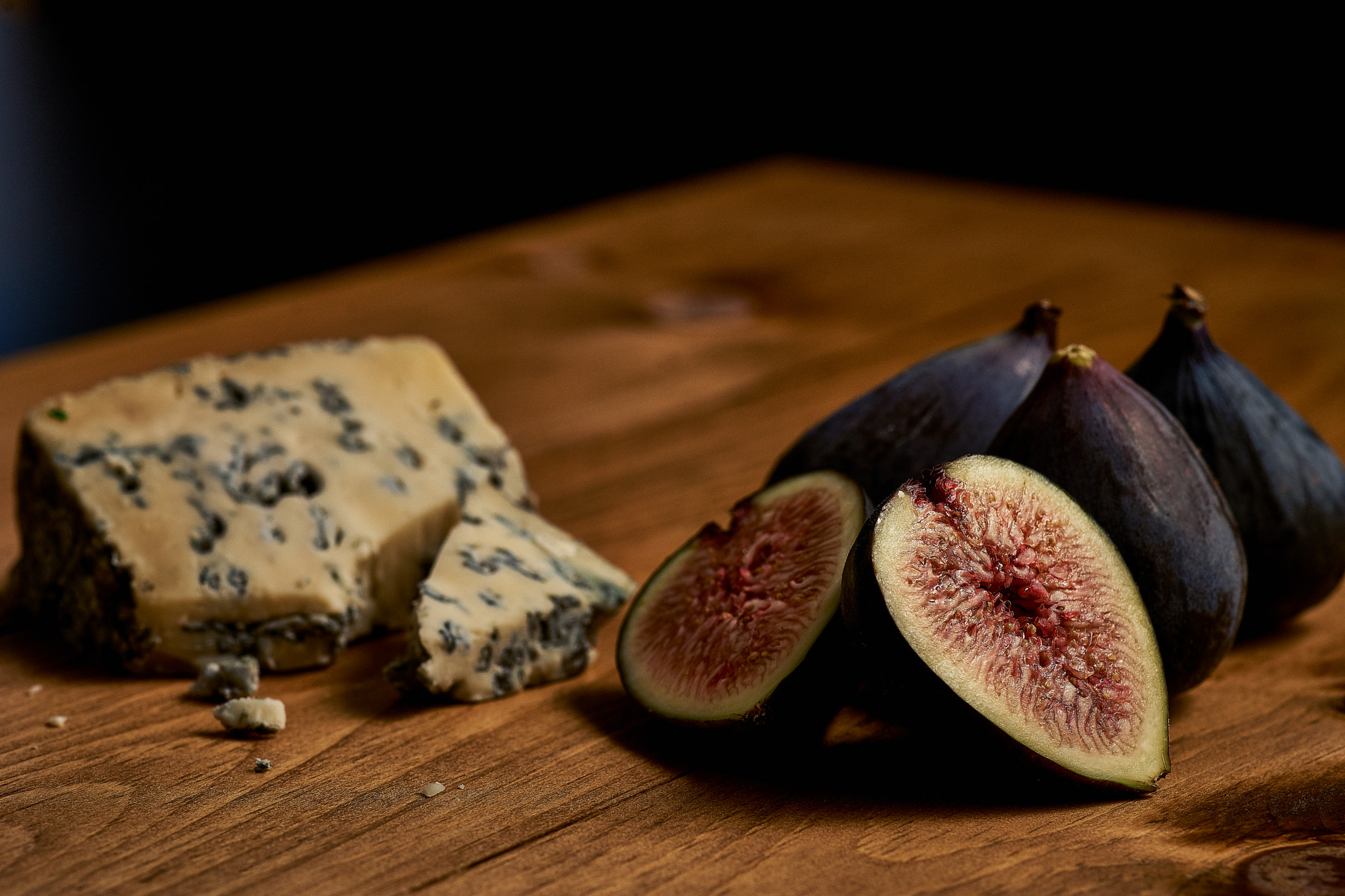 Sony a99 II + Minolta AF 100mm F2.8 Macro [New] sample photo. Food photography | figs and blue cheese photography