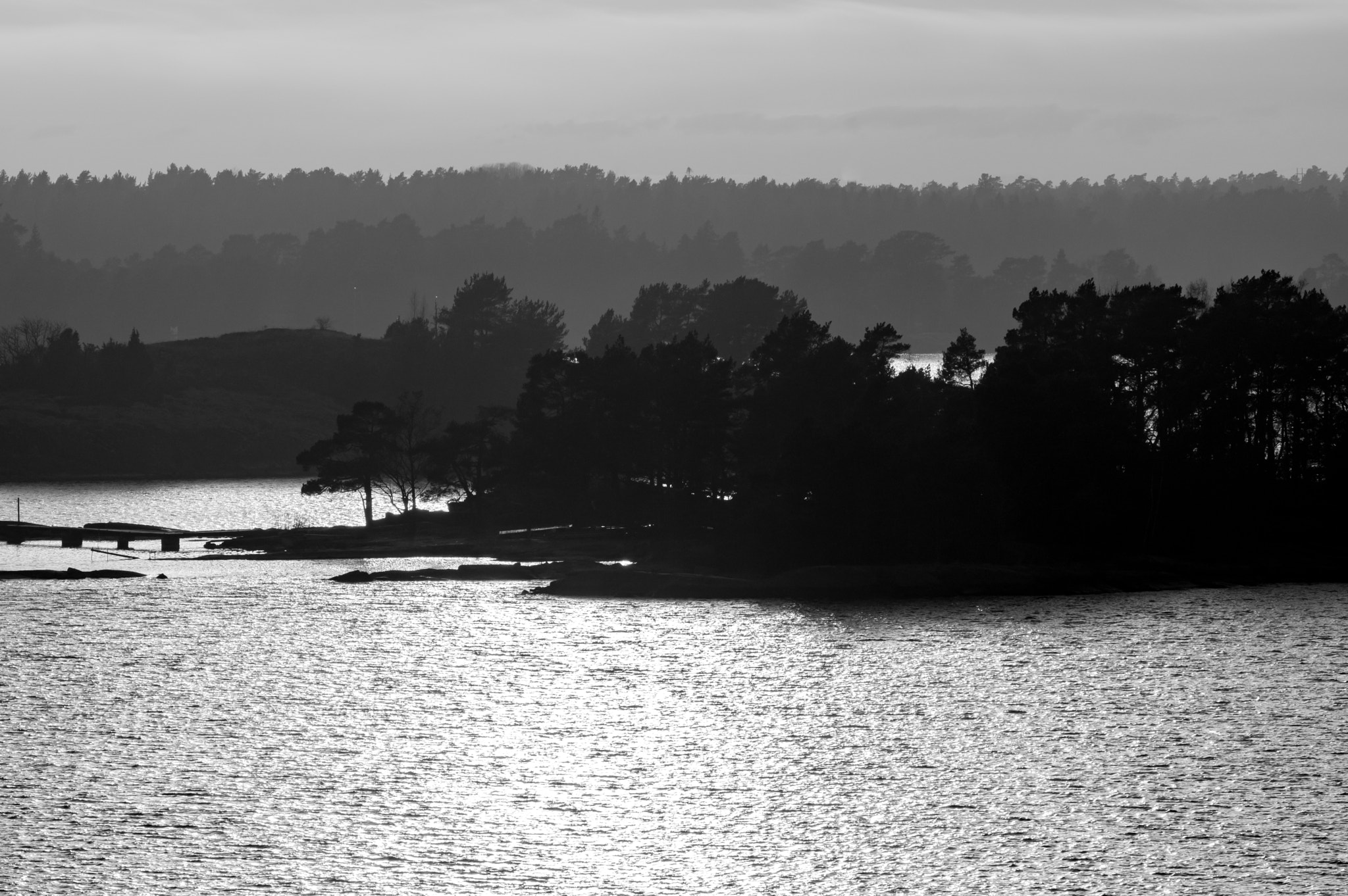 Pentax K-3 sample photo. Hazy landscape in b&w photography