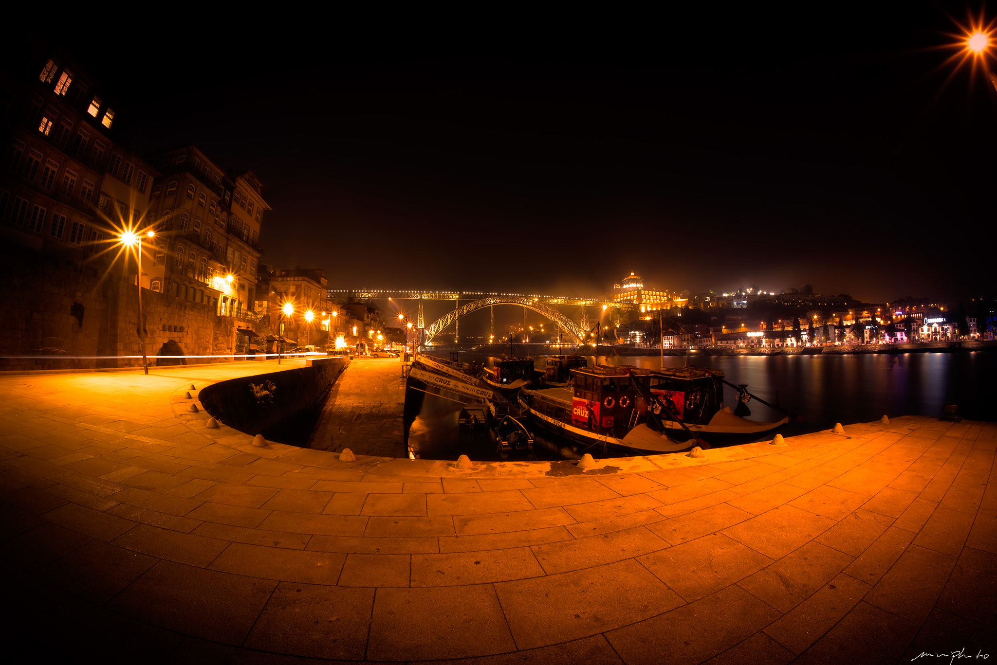 Samyang 12mm F2.8 ED AS NCS Fisheye sample photo. Foggy night at luis i bridge, porto photography