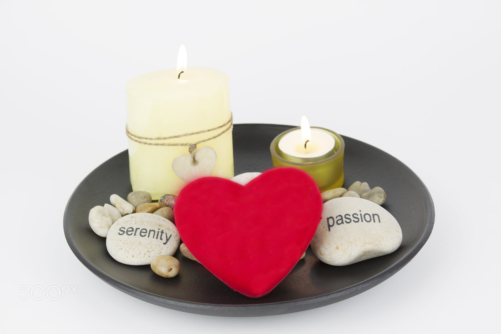 Canon EF-S 18-55mm F3.5-5.6 III sample photo. Table arrangement with candles and stones heart photography