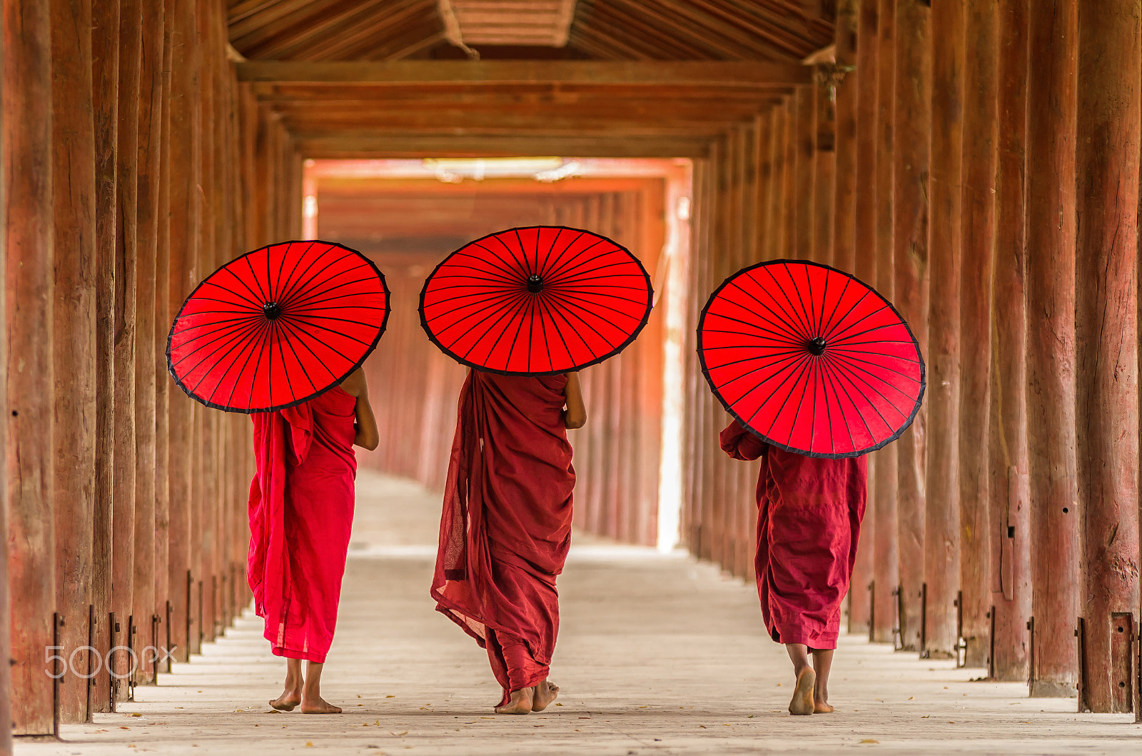 Pentax K-5 IIs sample photo. Back side of three buddhist novice are walking in pagoda,myanmar photography