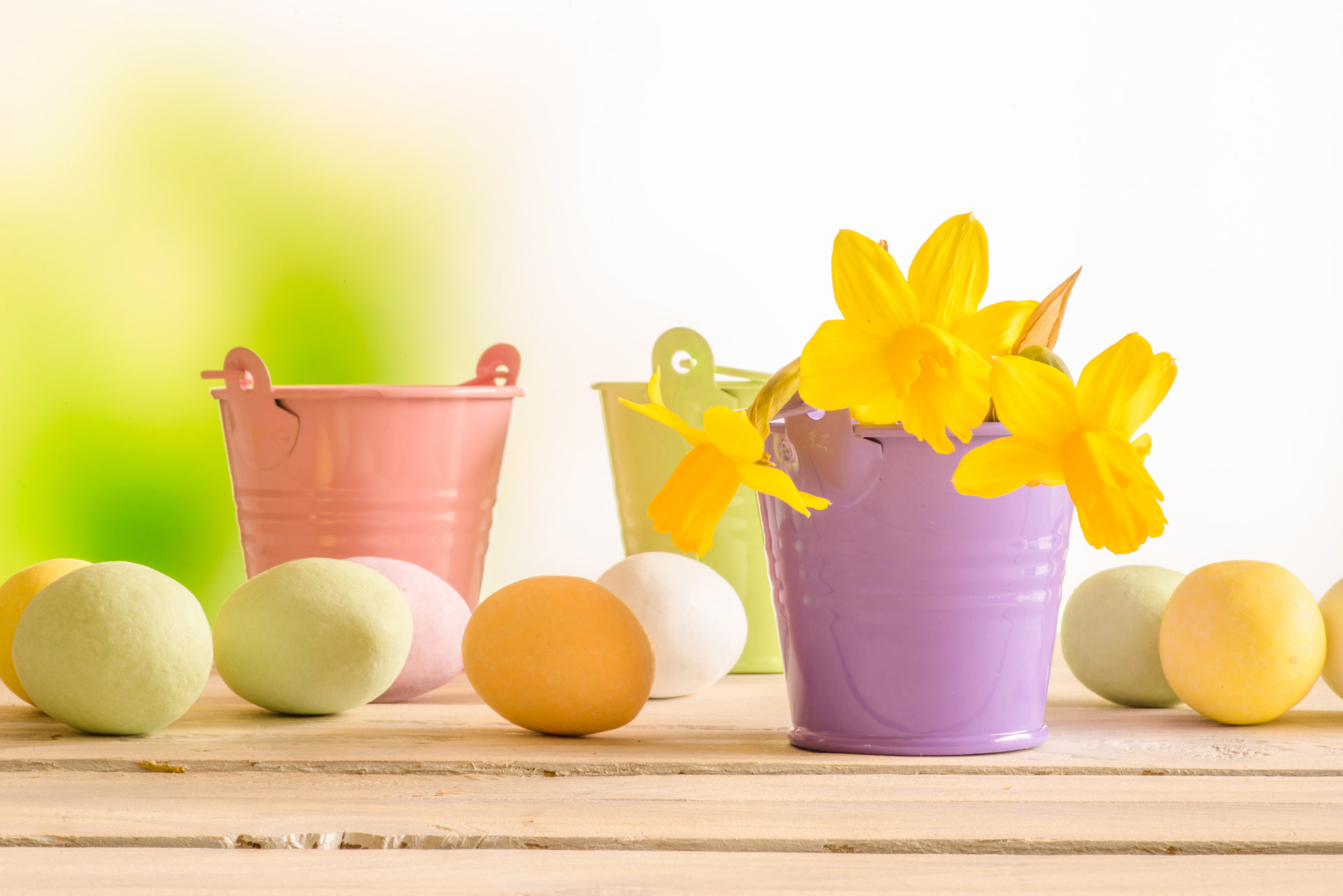 Sony a7R + Minolta AF 100mm F2.8 Macro [New] sample photo. Easter eggs and flowerpots with daffodils photography