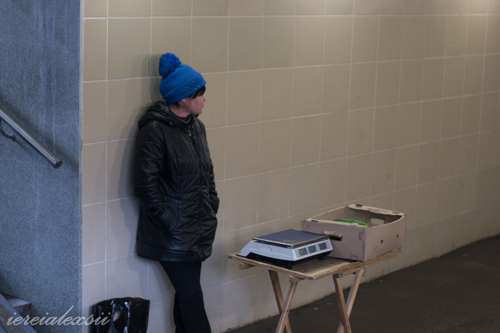 the saleswoman cucumbers in the underpass