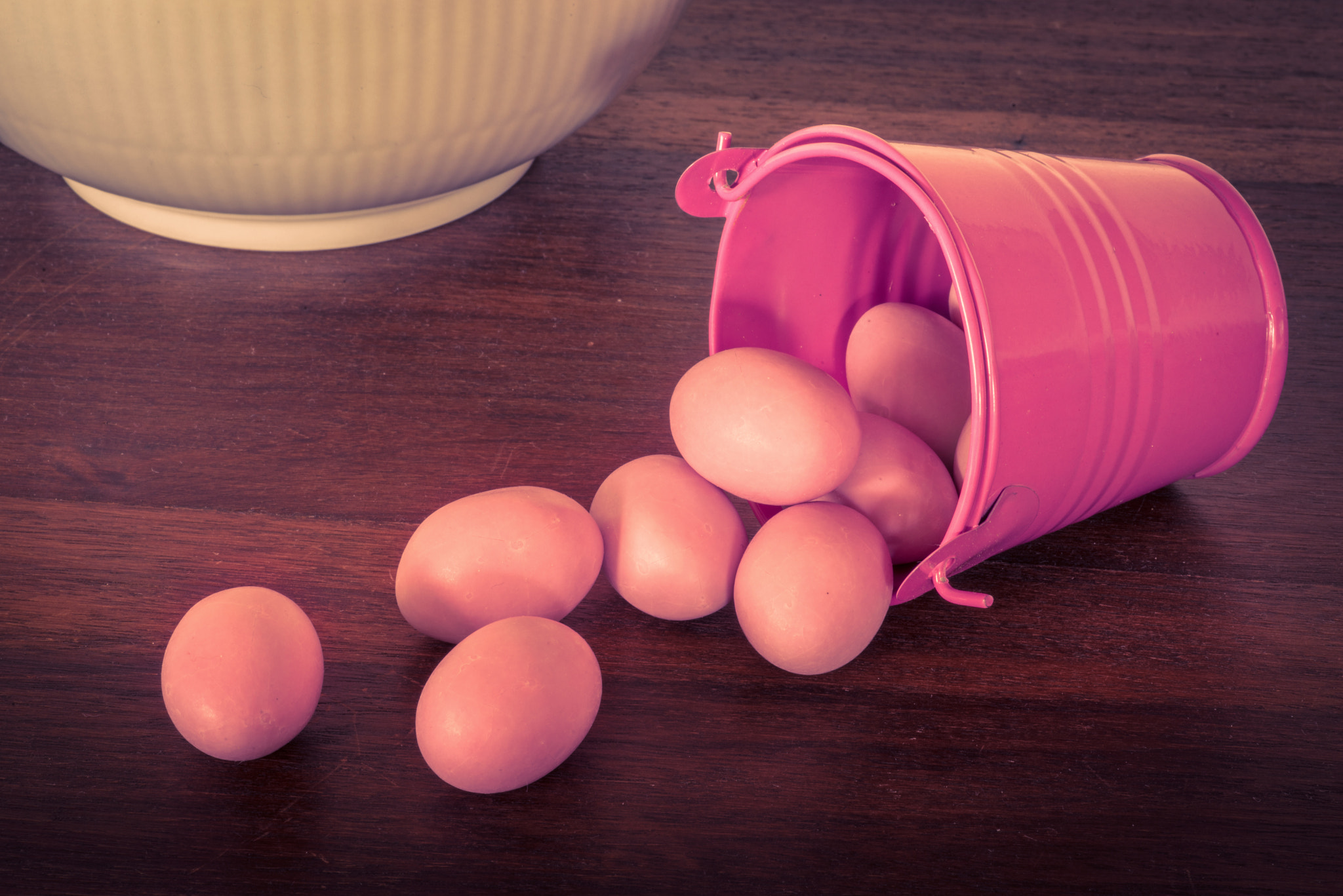 Sony a7R + Minolta AF 100mm F2.8 Macro [New] sample photo. Easter eggs in a violet bucket photography