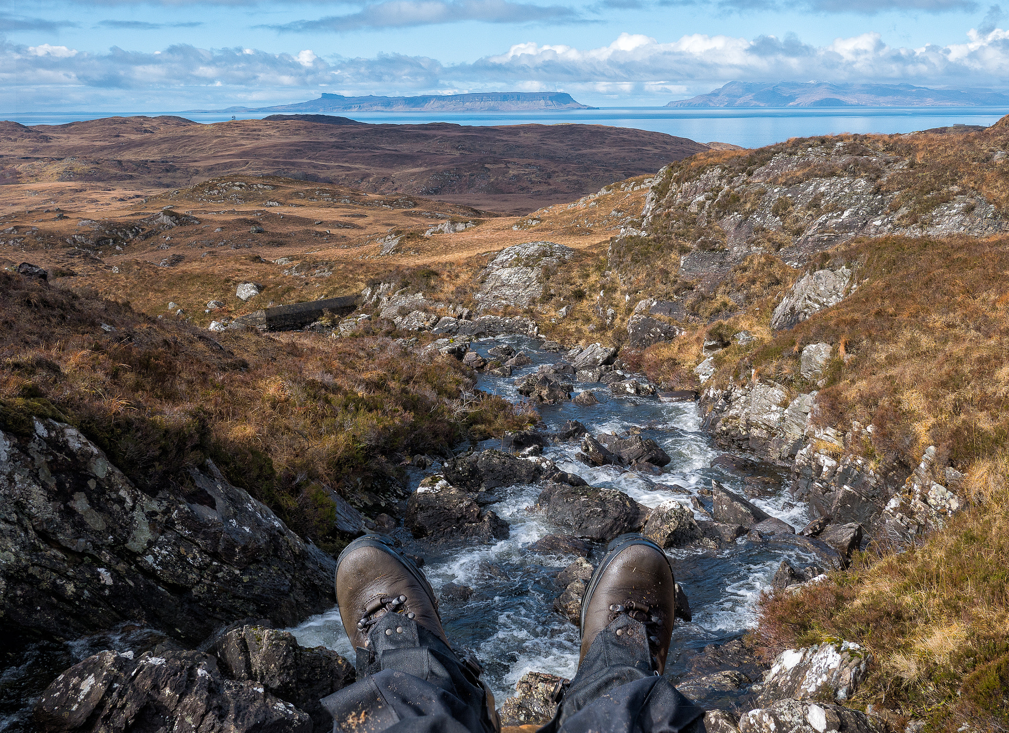 Panasonic Lumix DMC-G7 + Panasonic Lumix G 20mm F1.7 ASPH sample photo. Eigg and rum from a waterfall photography