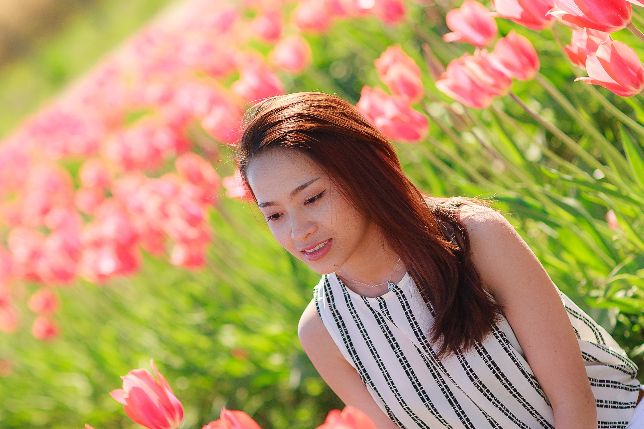 Canon EOS 5D + Canon EF 85mm F1.2L II USM sample photo. Asian girl at skagit valley tulip festival photography