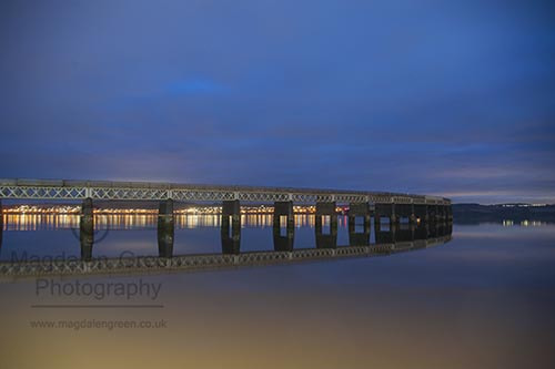 Nikon D700 + AF-S DX Zoom-Nikkor 18-55mm f/3.5-5.6G ED sample photo. Curves light and reflections - tay rail bridge - dundee rivers photography