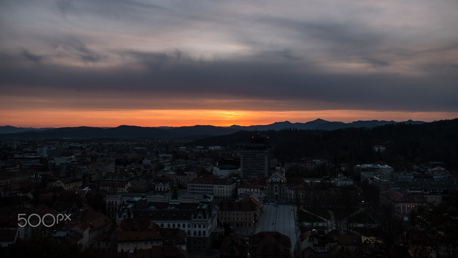 Pentax K-50 + Pentax smc DA 18-55mm F3.5-5.6 AL sample photo. Sunset view of ljubljana in direction of polhograjski hills photography