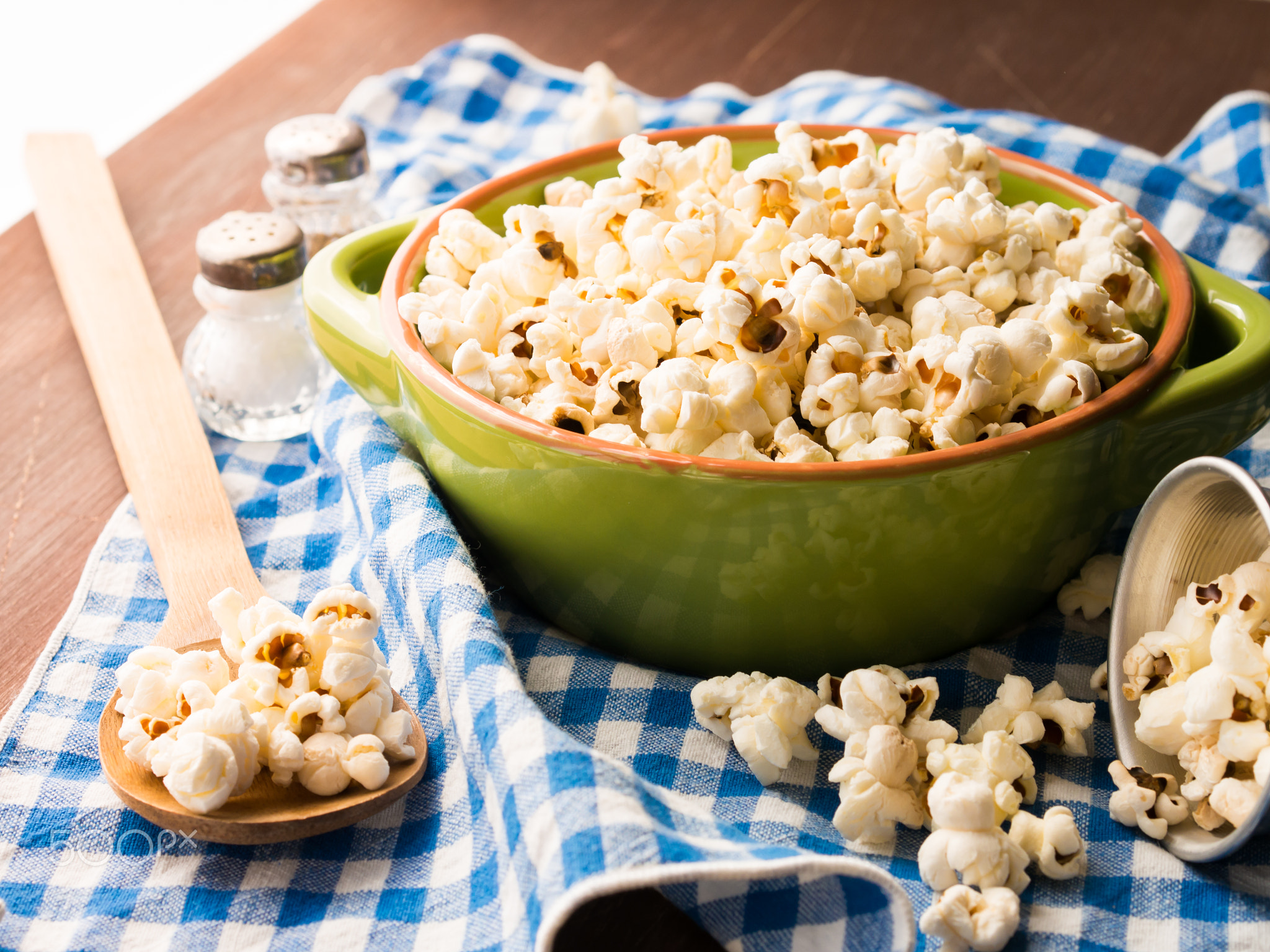 Popcorn in a bowl on napkin