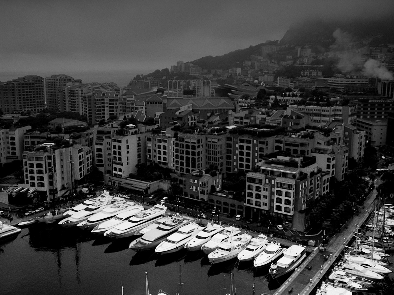 Olympus C150,D390 sample photo. Monaco b/w little yaycht harbor photography