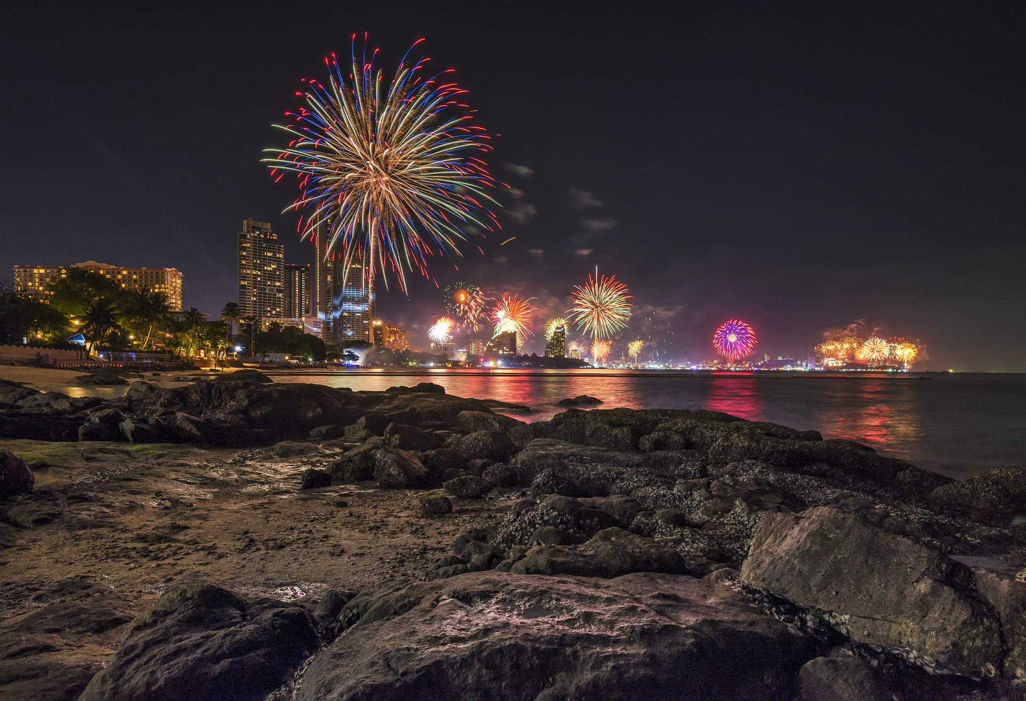 Fireworks at Pattaya beach, Thailand