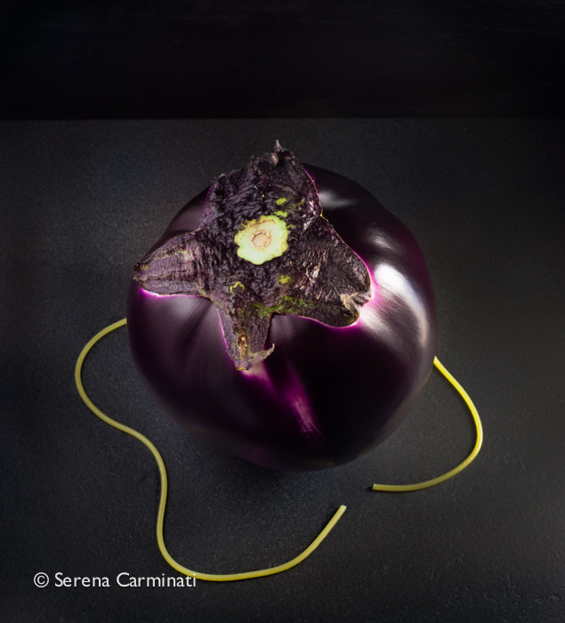 Nikon D800 + AF Nikkor 50mm f/1.8 sample photo. Aubergine with spaghetti photography