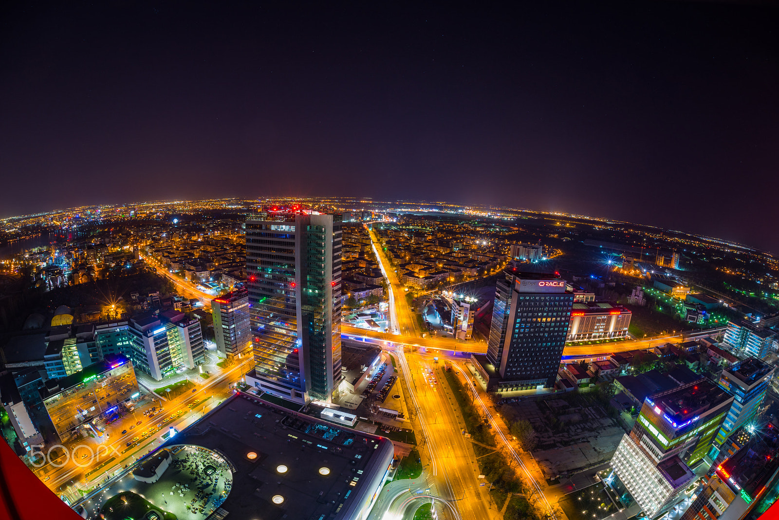 Nikon D800 + Sigma 15mm F2.8 EX DG Diagonal Fisheye sample photo. Twilight over bucharest from the tallest building photography