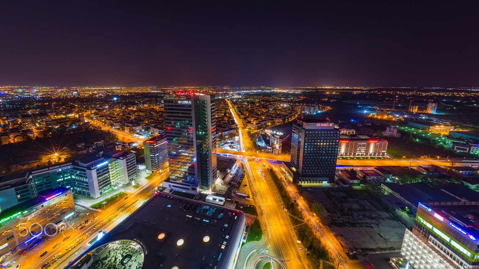 Nikon D800 + Sigma 15mm F2.8 EX DG Diagonal Fisheye sample photo. Twilight over bucharest from the tallest building photography