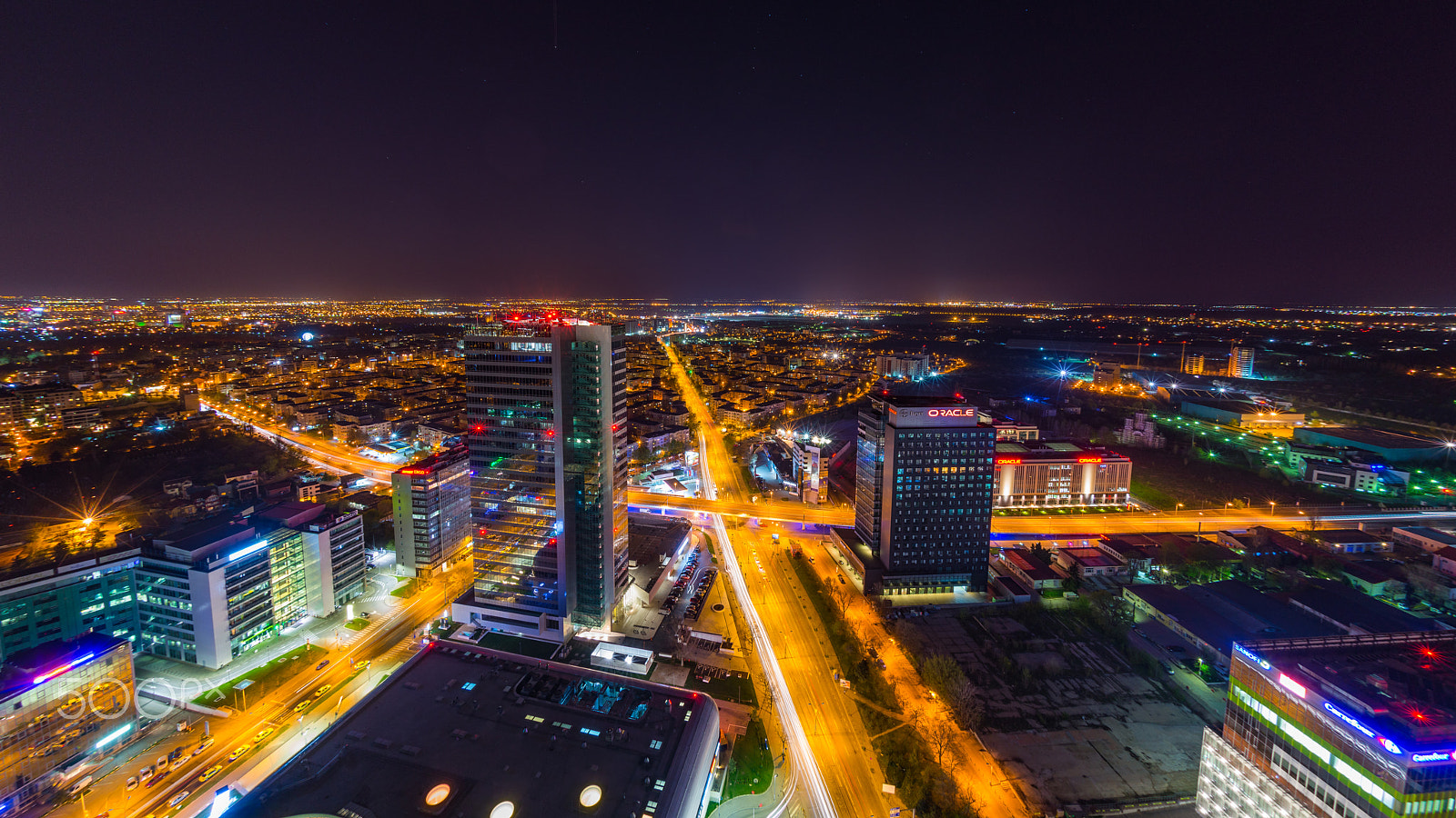 Sigma 15mm F2.8 EX DG Diagonal Fisheye sample photo. Twilight over bucharest from the tallest building photography