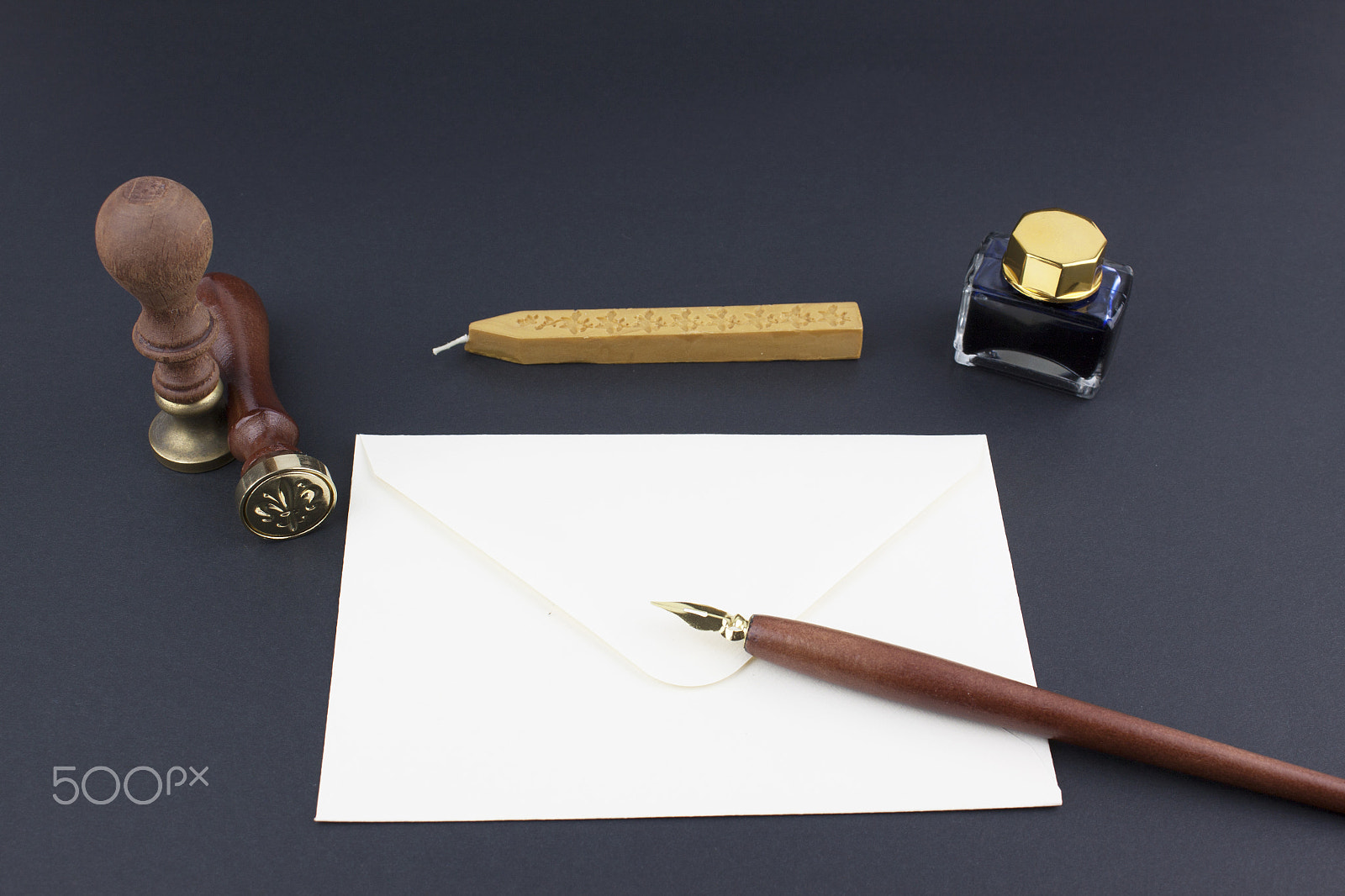 Canon EF-S 18-55mm F3.5-5.6 III sample photo. Pen, stamp, envelope, ink pot and wax photography