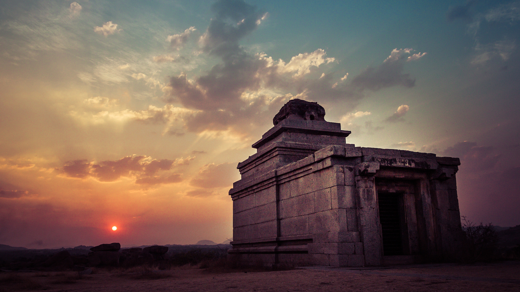 Canon EOS 1100D (EOS Rebel T3 / EOS Kiss X50) + Sigma 17-70mm F2.8-4 DC Macro OS HSM sample photo. Sunset at hampi, india (version 2) photography