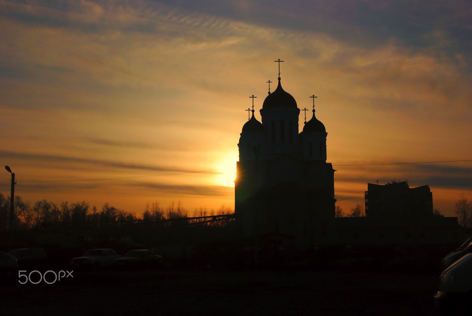 Pentax K200D sample photo. April sunset. russian orthodox church photography