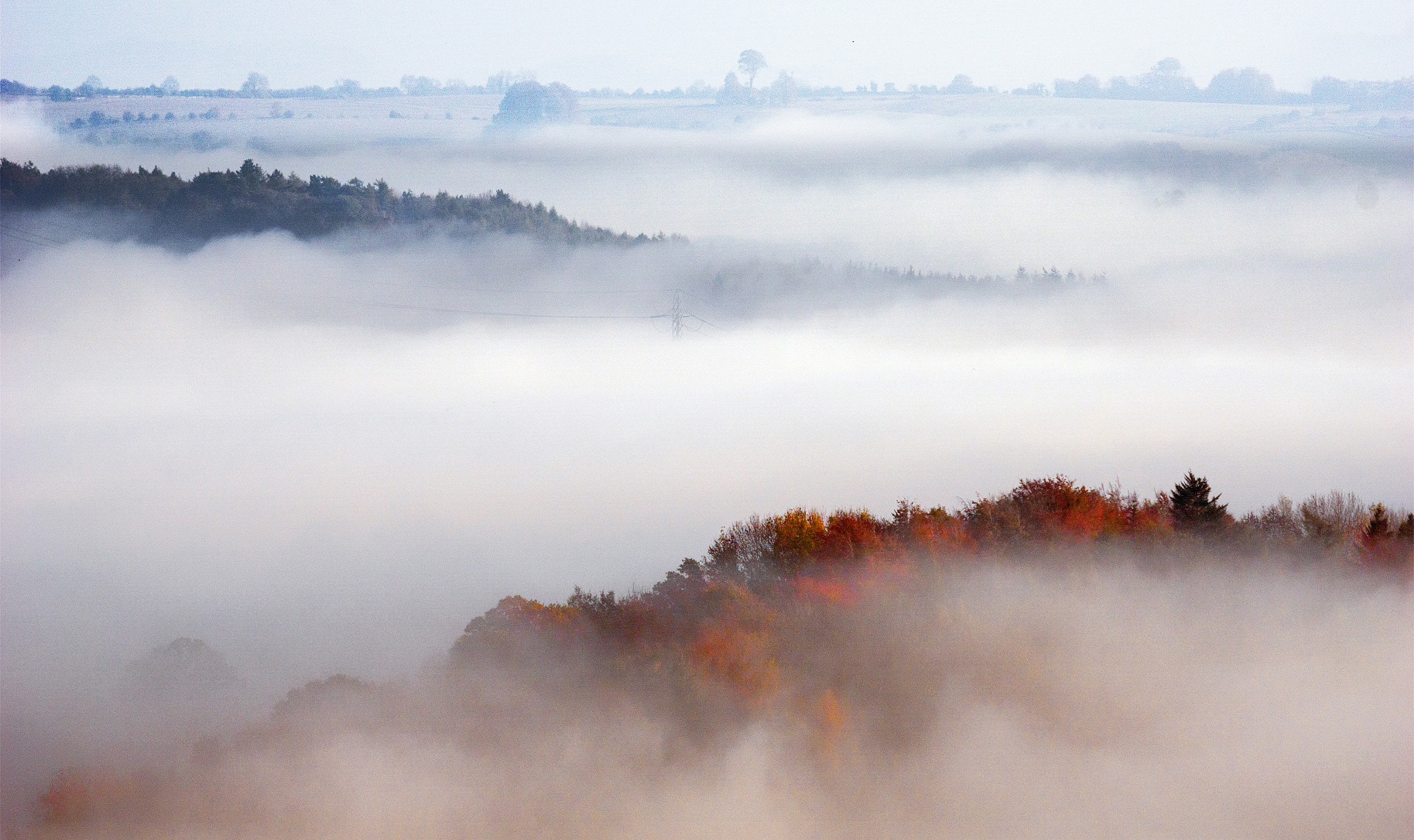 Sony ILCA-77M2 + Minolta AF 300mm F2.8 HS-APO G sample photo. Autumn mist, cotswolds, gloucestershire photography