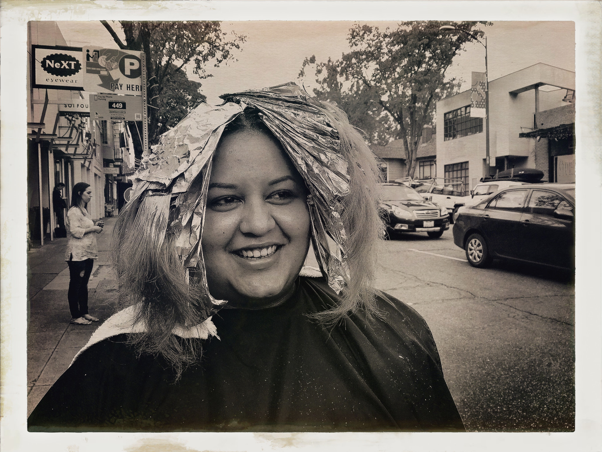 Hipstamatic 311 sample photo. Woman getting her hair did, oakland photography