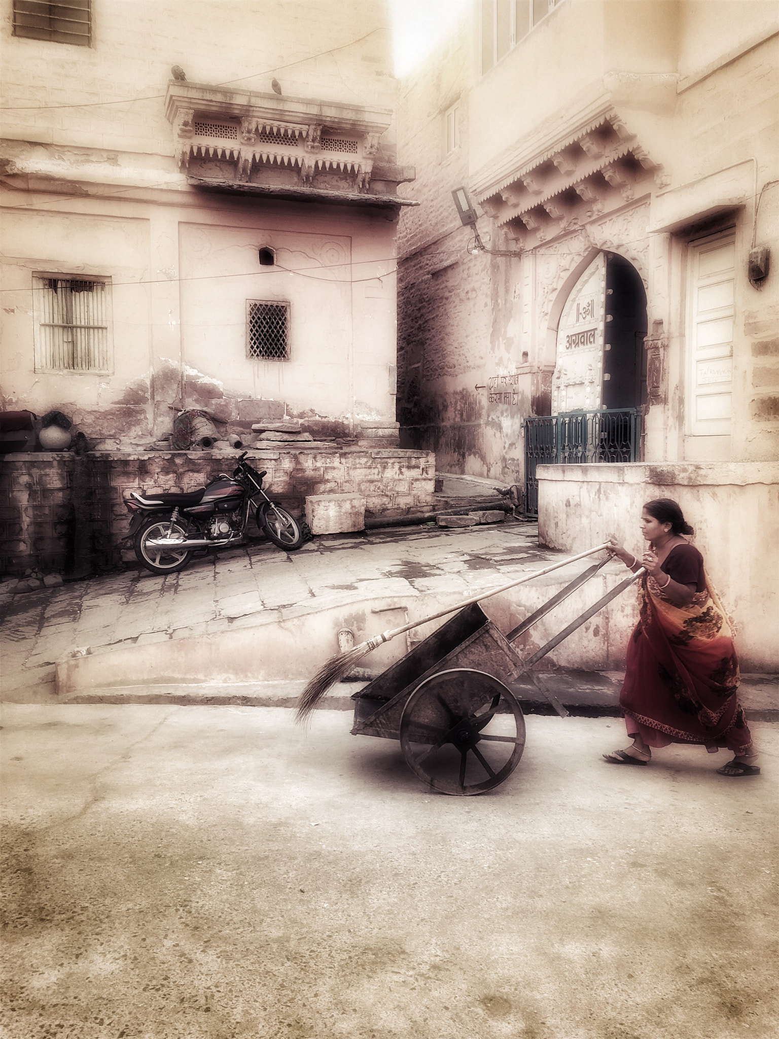 Hipstamatic 311 sample photo. Woman and cart, jodphur, india photography