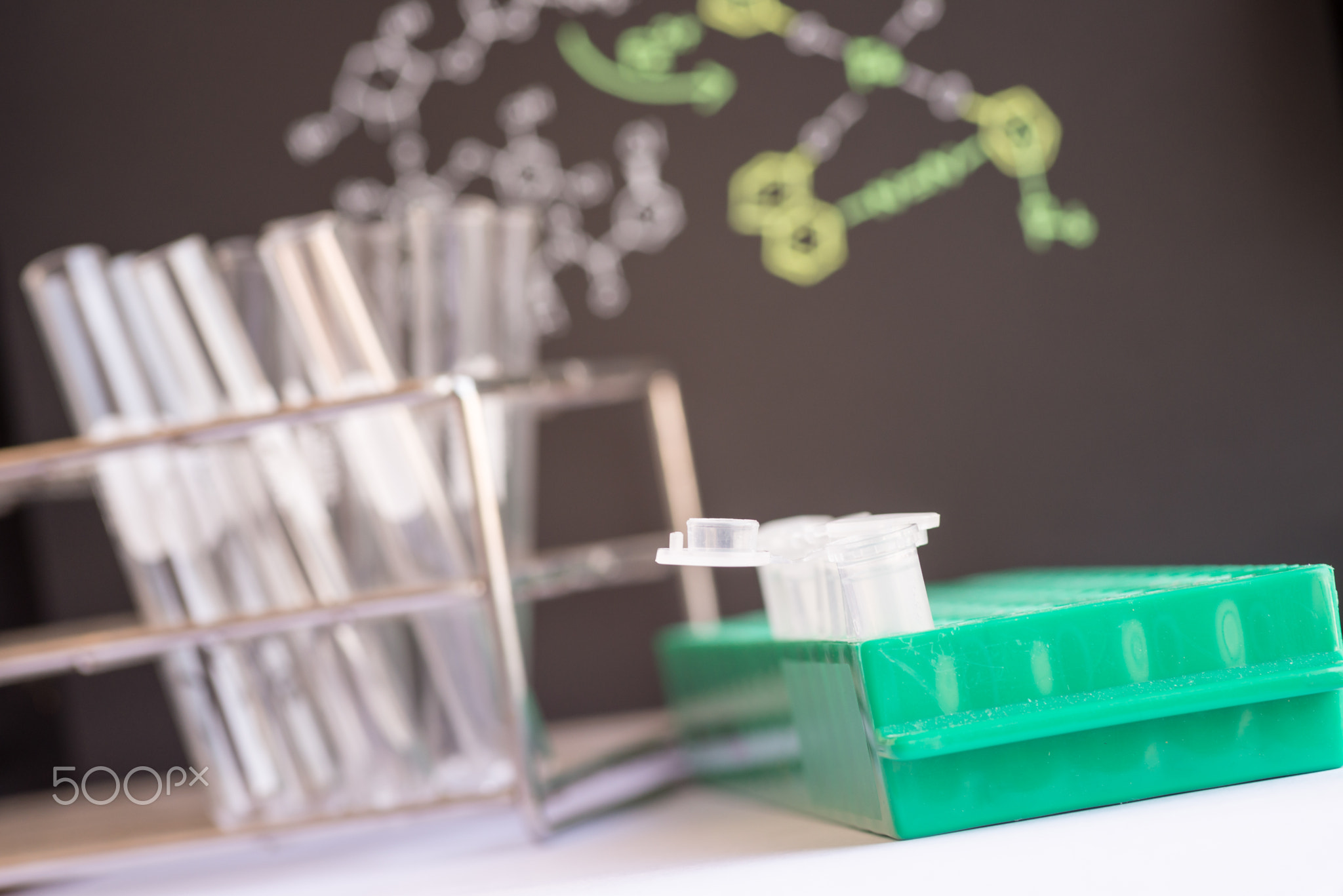 Plastic vial in rack