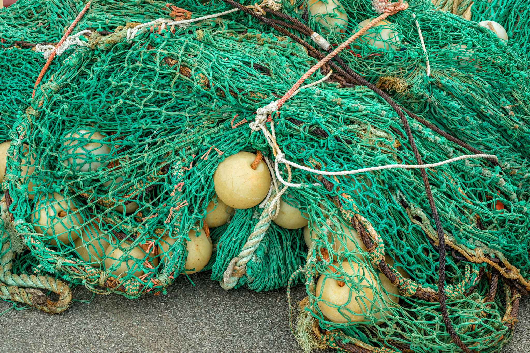 Sony a7R + Sony 50mm F1.4 sample photo. Fishing equipment by a harbor photography