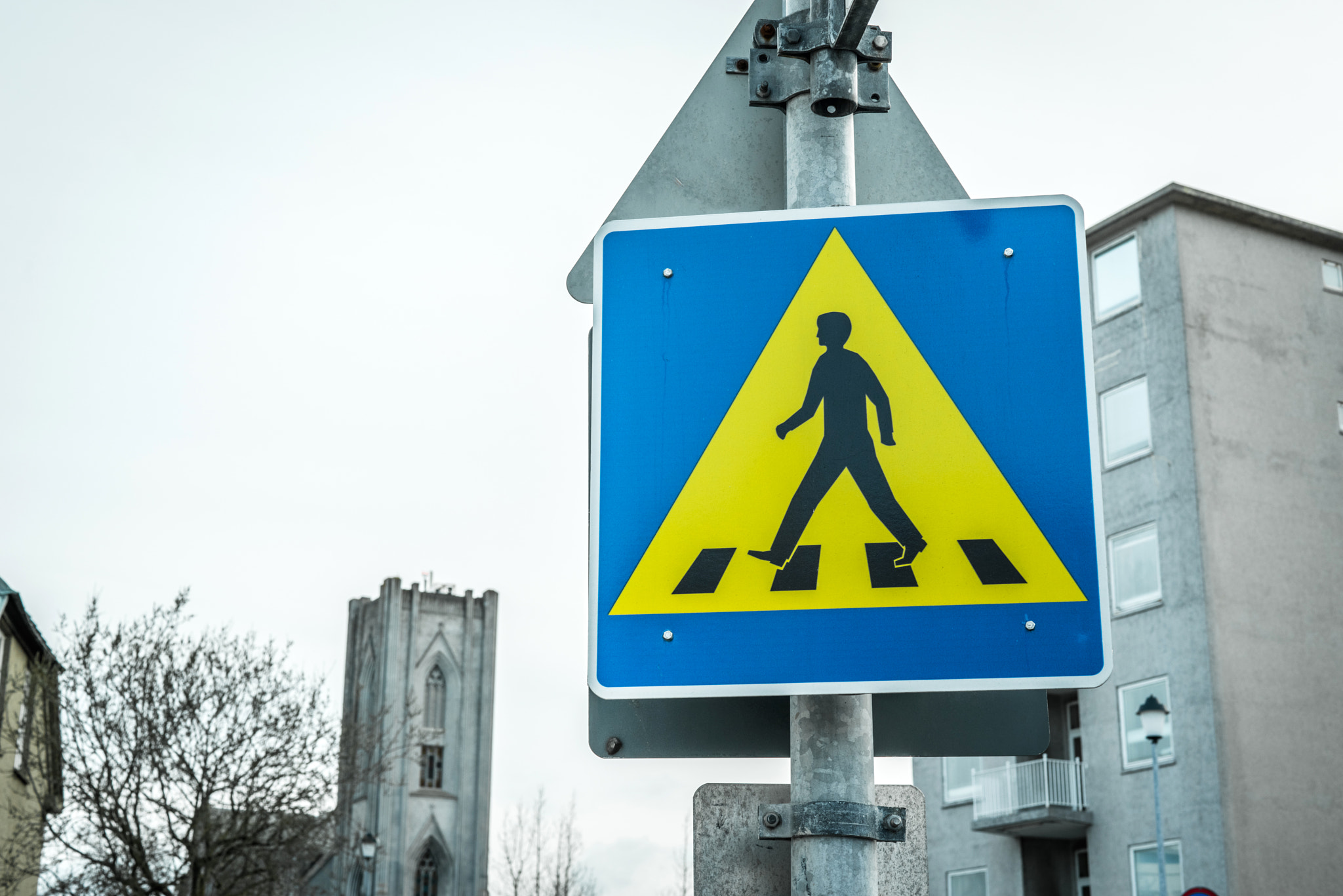 Sony a7R + Sony 50mm F1.4 sample photo. Pedestrian crossing sign in a big city photography